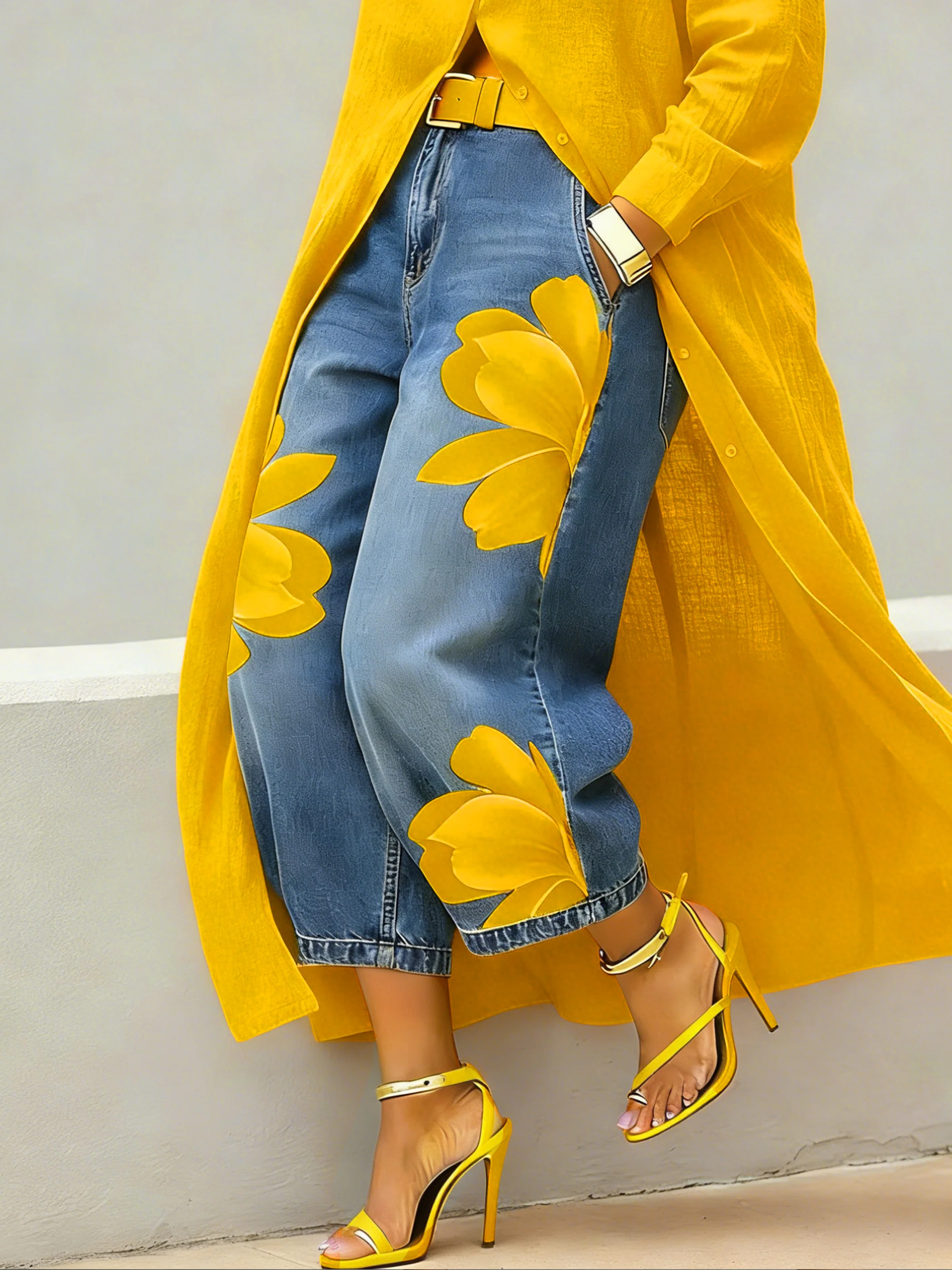 Jean en denim à imprimé artistique décontracté