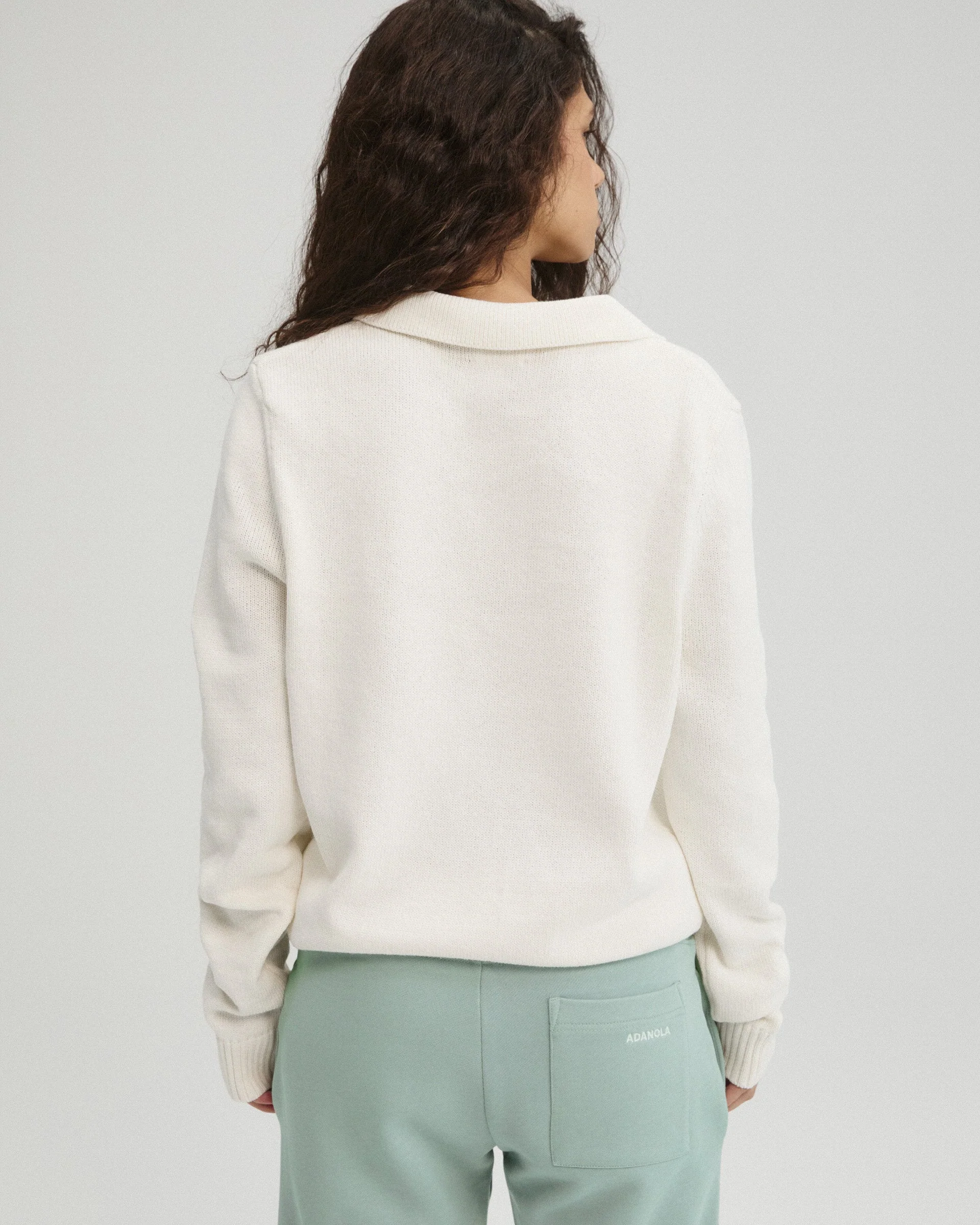 Knit Stripe Polo Top - Marshmallow White