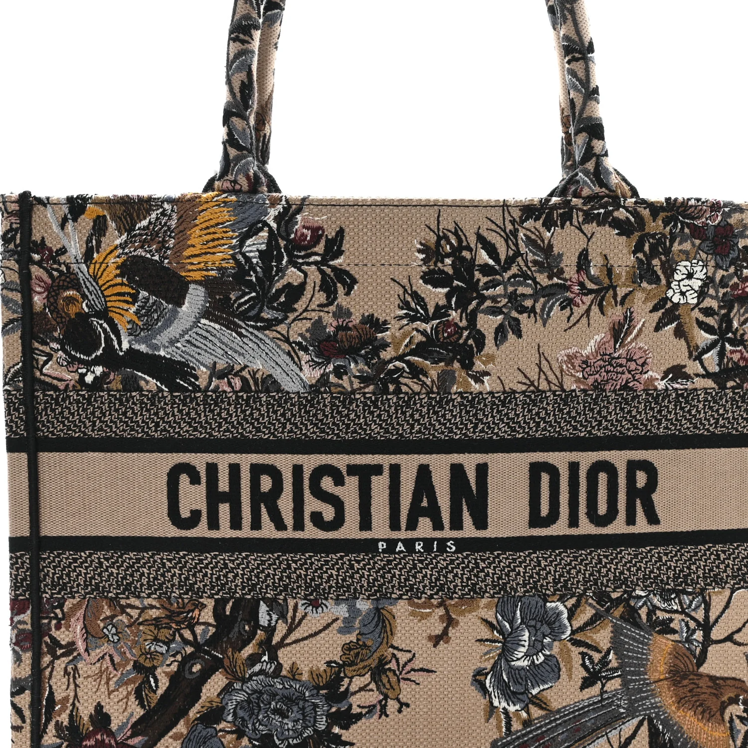 Canvas Embroidered Jardin D'Hiver Medium Book Tote Beige Multicolor
