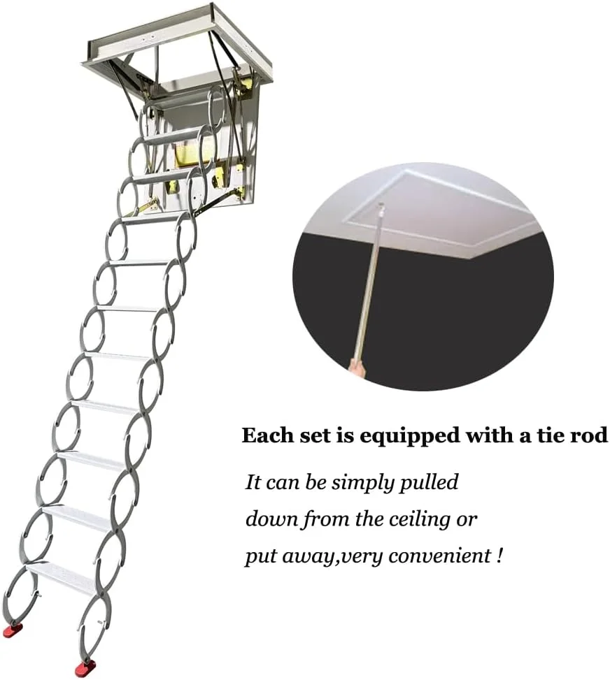 Attic Ladder Rough Opening Size 30 in x 30 in 12 Steps 9.8 Feet Height