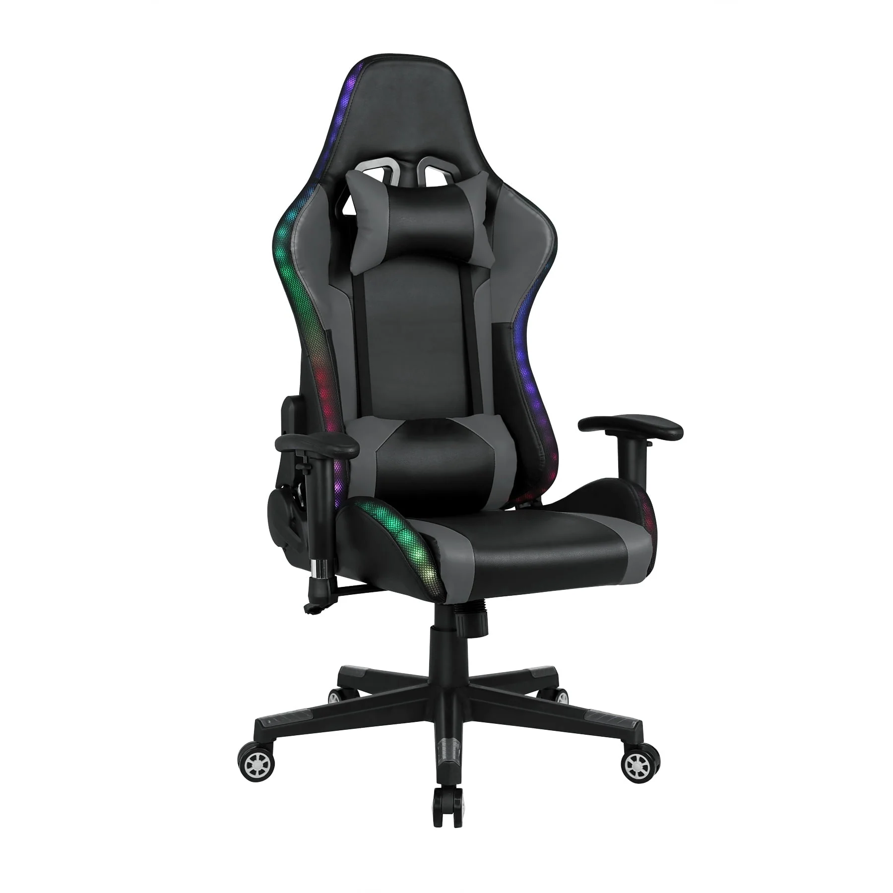 Gaming Chair with Speakers Video and RGB LED Lights, Pink PU Leather Ergonomic Racing Office Chair(Blue) Image 4