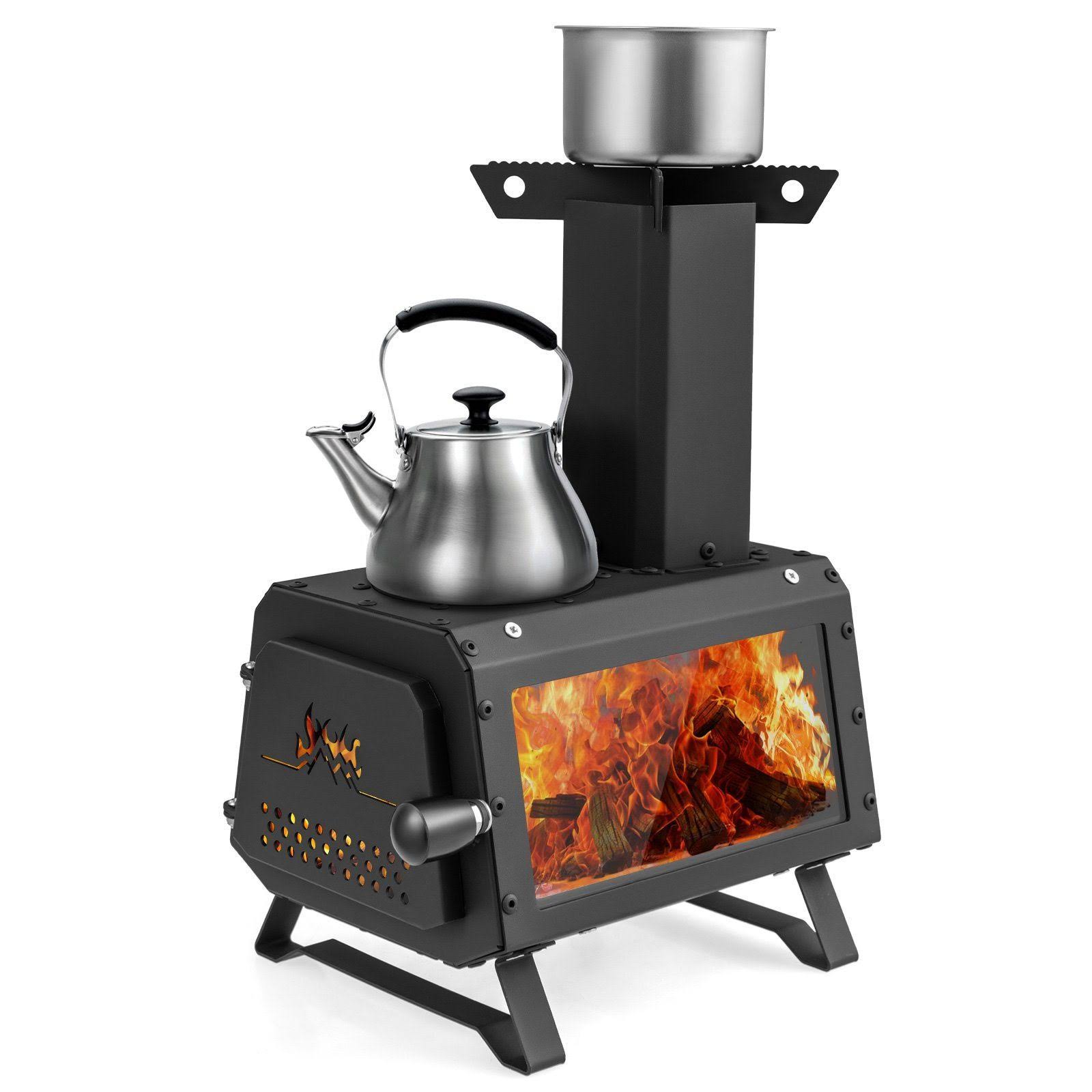 Costway Portable Wood Camping Burning Stove Heater with 2 Cooking Positions