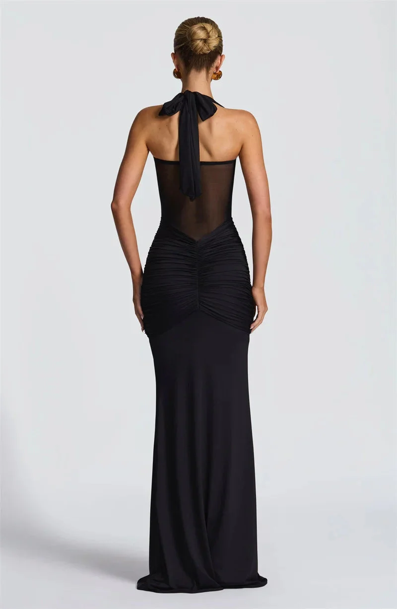 Robe longue moulante drapée à col halter robe de soirée sculptante