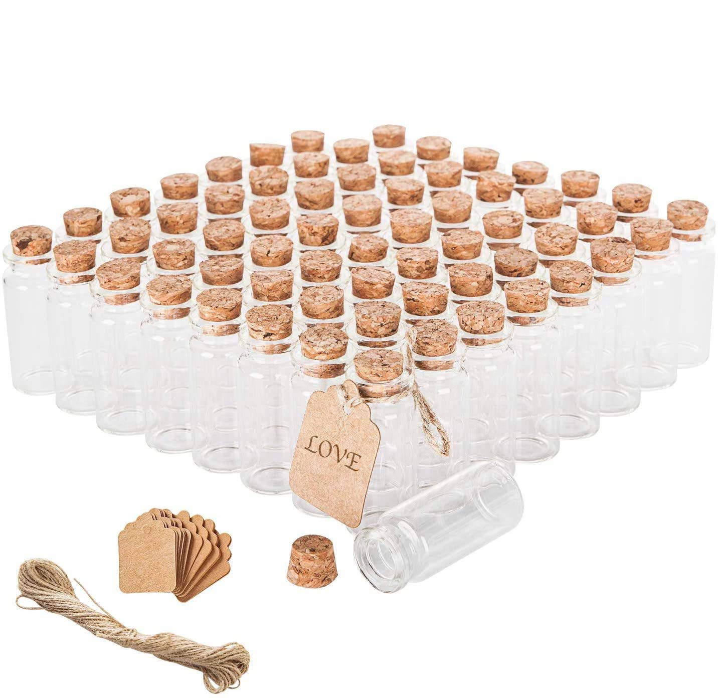 Brajttt 64pcs Cork Stoppers Glass Bottles, DIY Decoration Tiny Glass Jars Favors,Mini Vials Cork,10ml Storage Container for Art Crafts,Small Glass