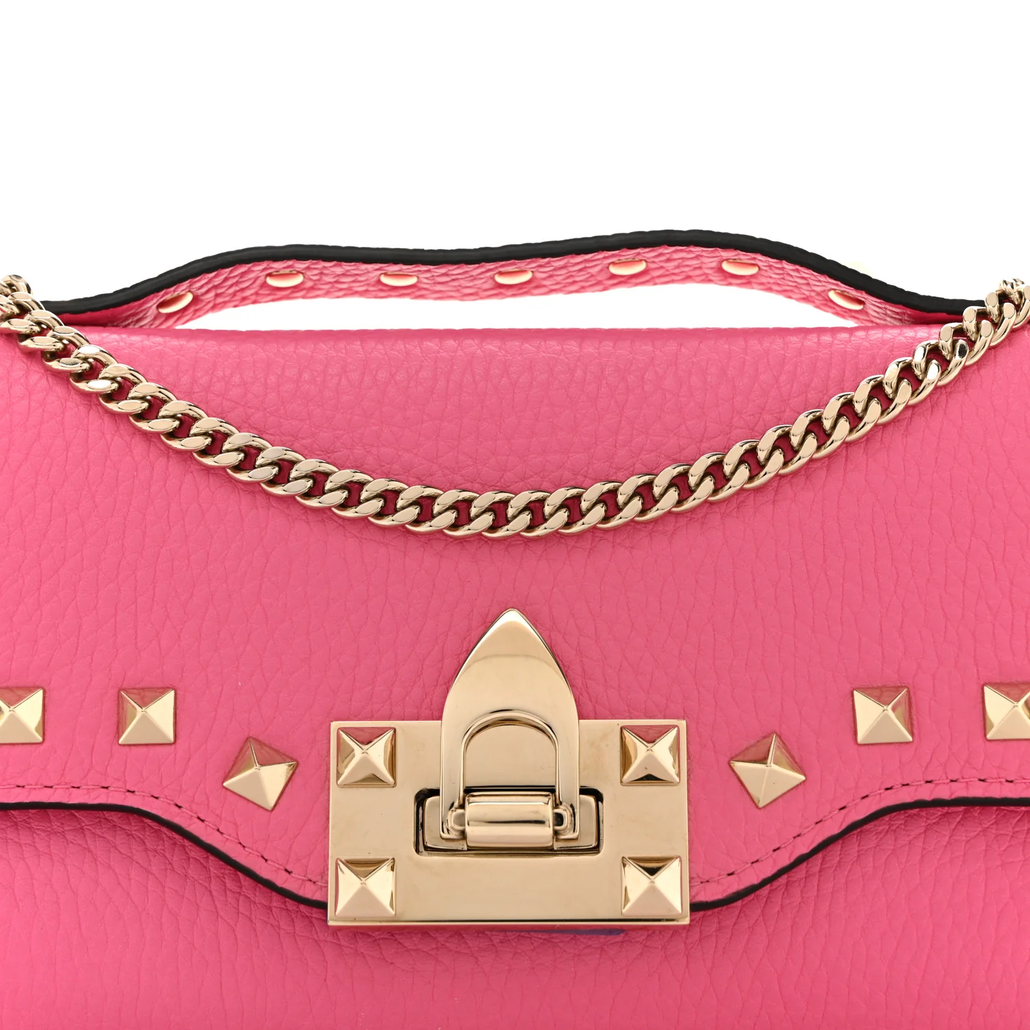 Pebbled Calfskin Rockstud Flip Lock Wallet On Chain Feminine Pink