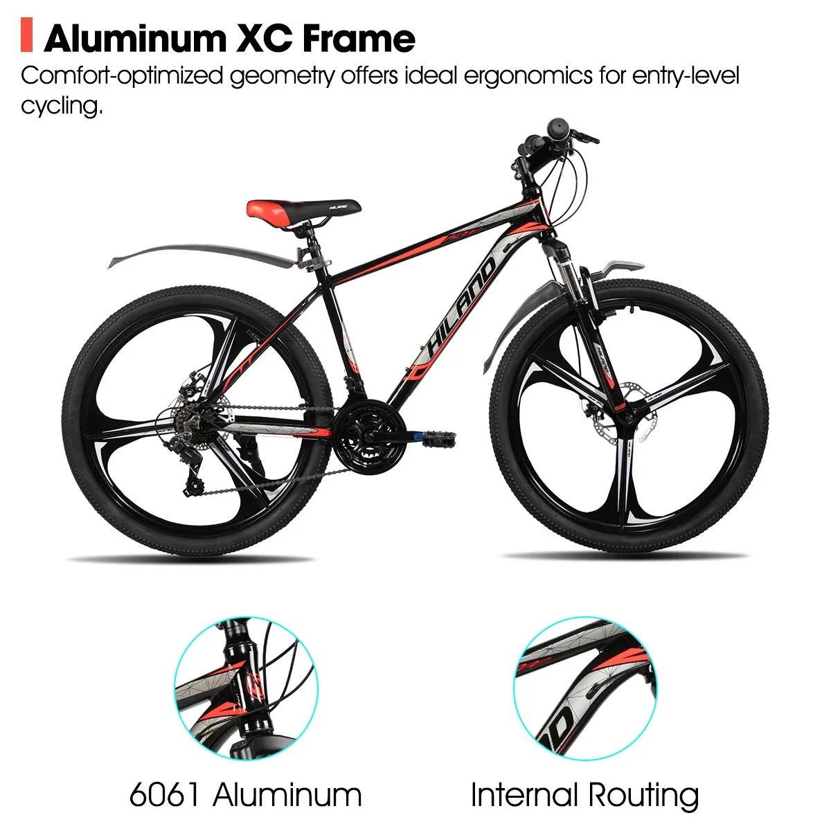 HILAND Mountain Bike, 3/6/Multi-Spokes, 18 Speeds Drivetrain, Aluminum Frame 26 Inch Wheels, Disc-Brake Bike for Men Women Men's MTB Bicycle