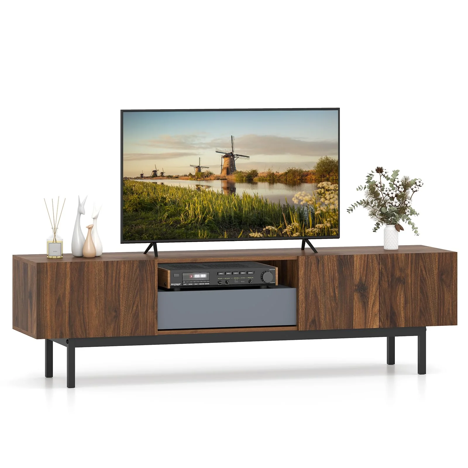 Tangkula Mid Century Modern Large TV Stand for TVs up to 80”