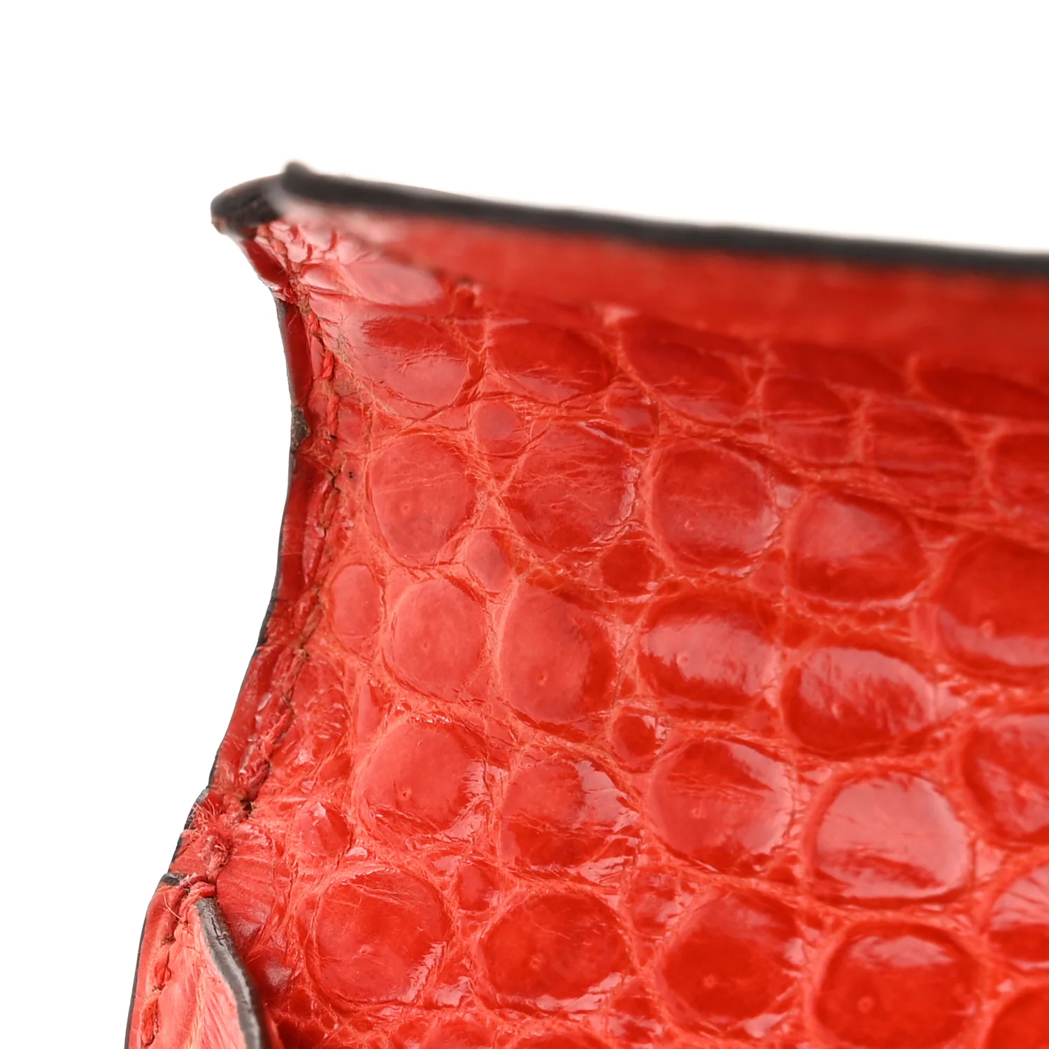 Shiny Porosus Crocodile Kelly Cut Pochette Orange Poppy