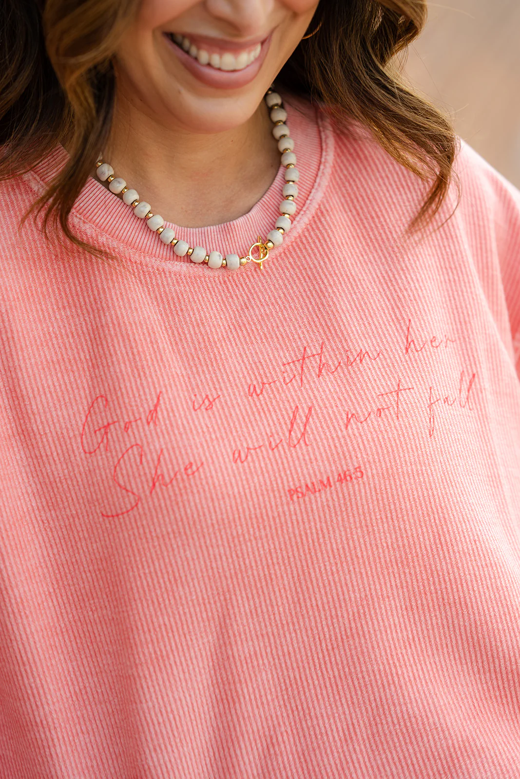 She Will Not Fall Ribbed Graphic Crewneck