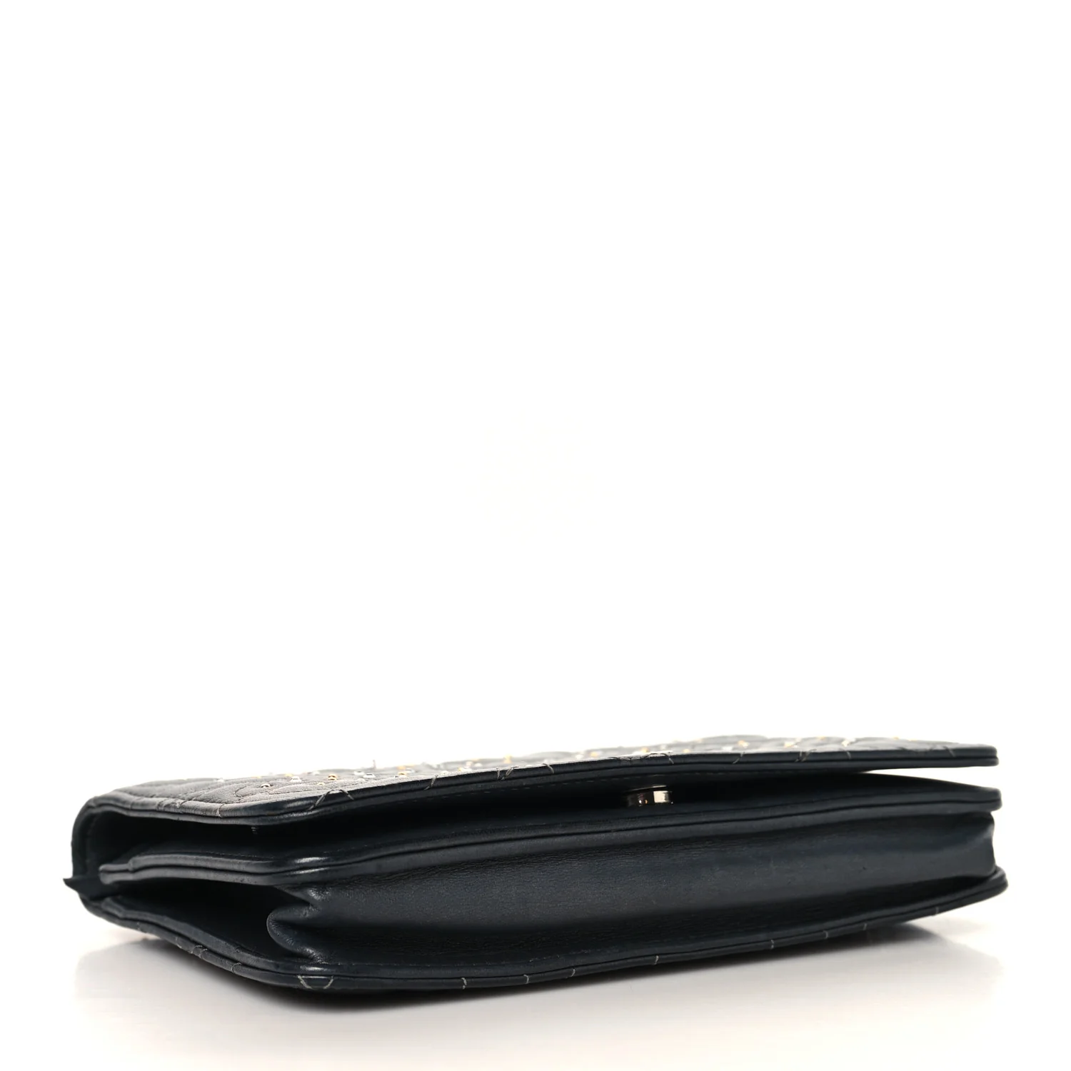Lambskin Camellia Studded Wallet on Chain WOC Grey