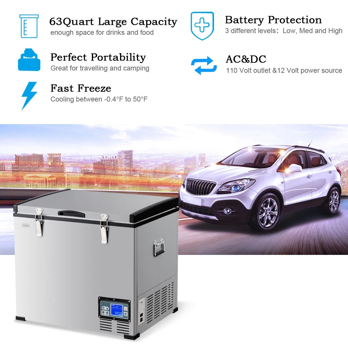 Costway 63 - Quart Portable Electric Car Cooler Refrigerator / Freezer Compressor for Rvs Camping
