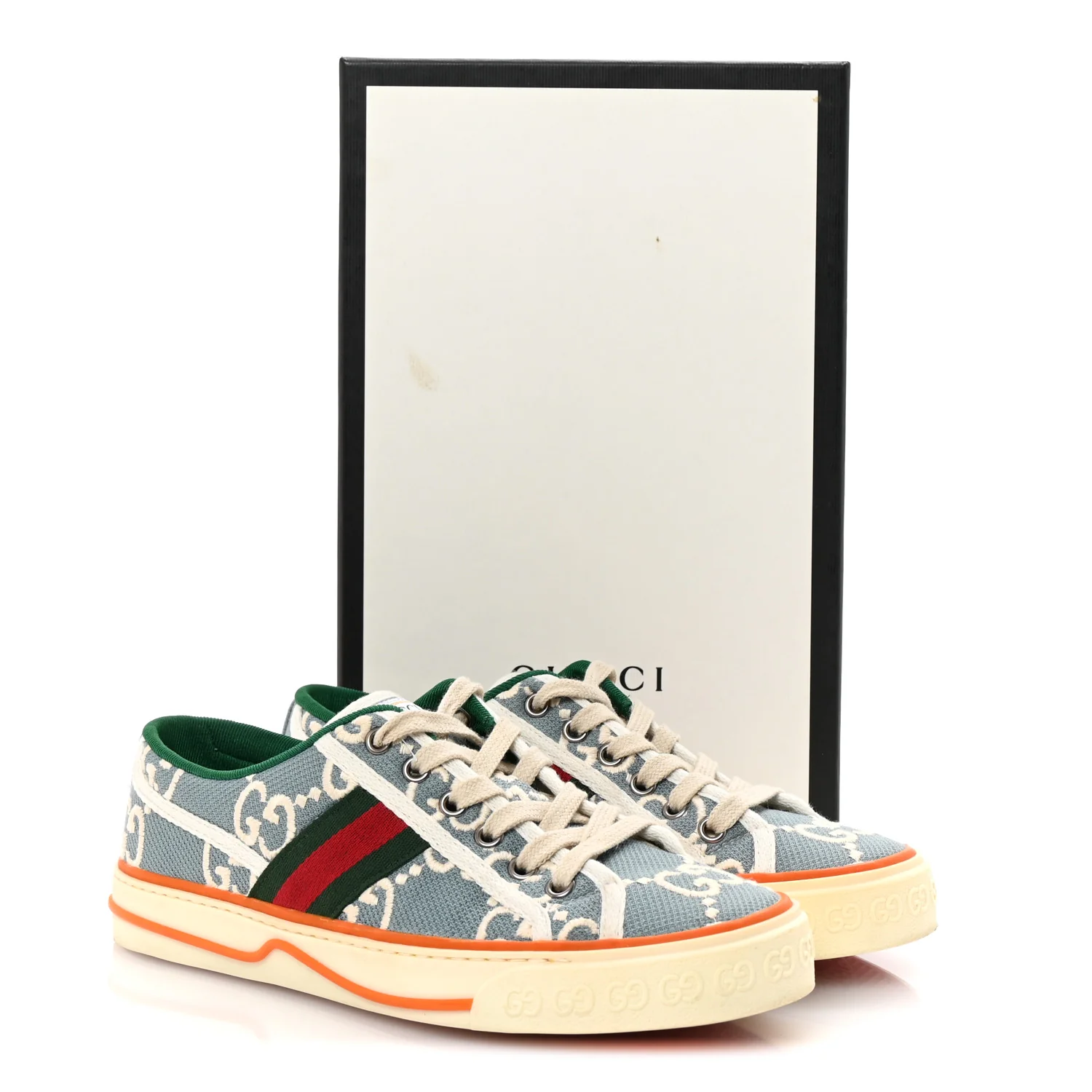 Cotton GG Monogram Web Womens 1977 Tennis Sneakers 37 Philod Ivory Mystic White