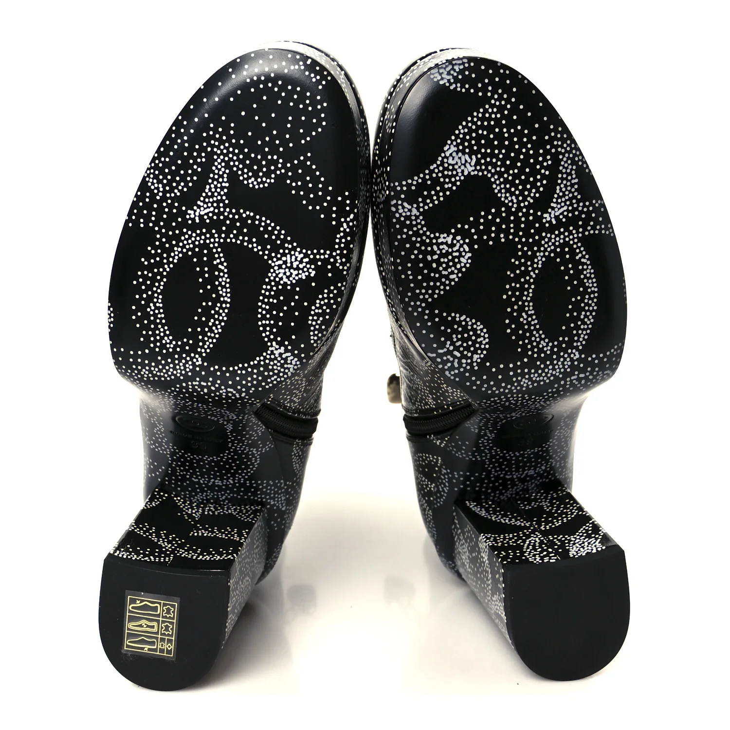 Calfskin Camellia Printed Ankle Boots 39 Black White
