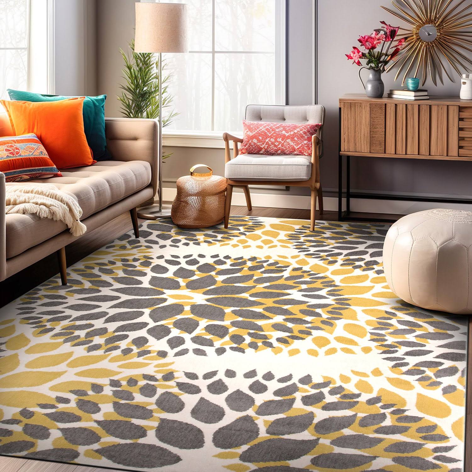 Rugshop Modern Floral Circles Design Area Rug 3'1