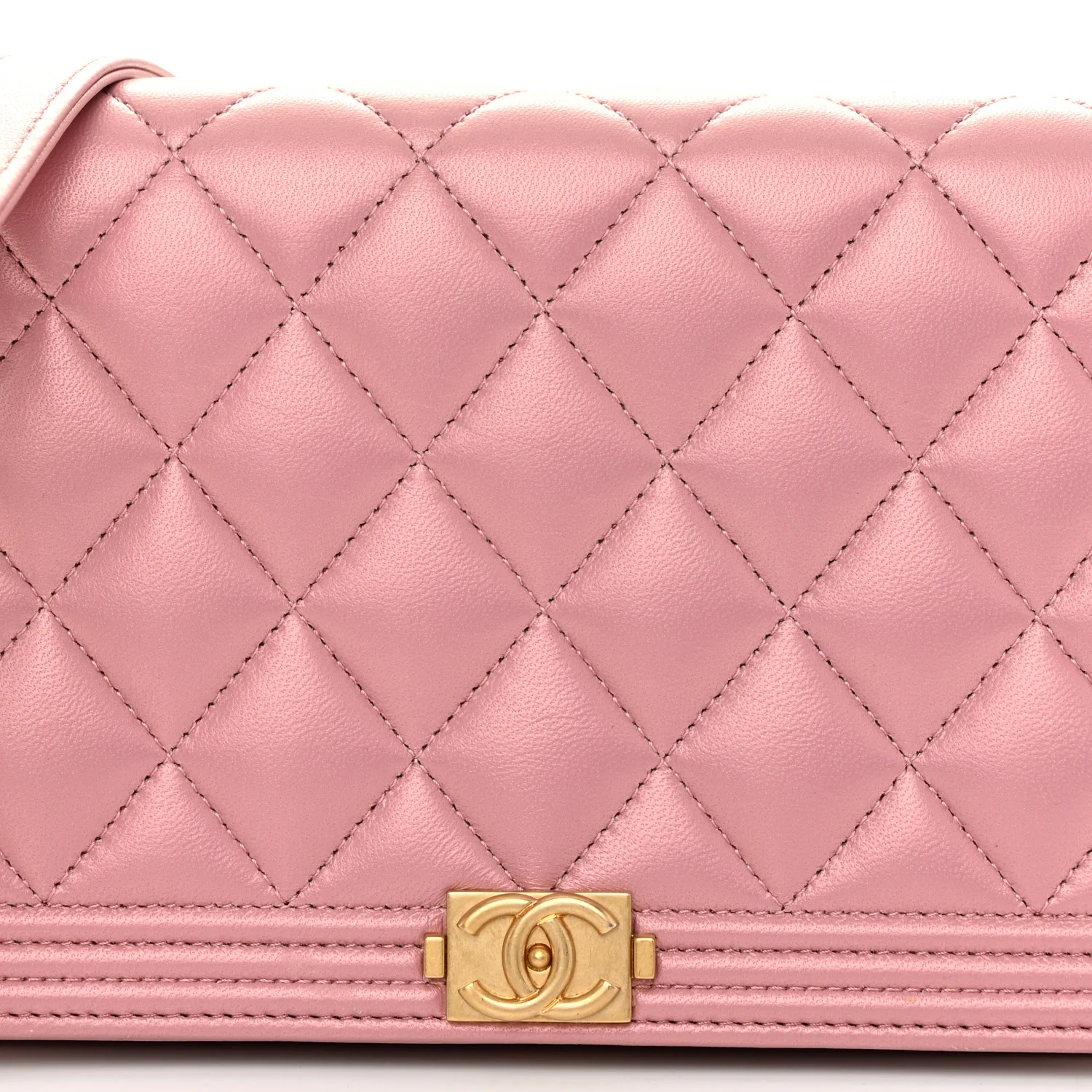 Metallic Lambskin Quilted Boy Wallet On Chain WOC Pink