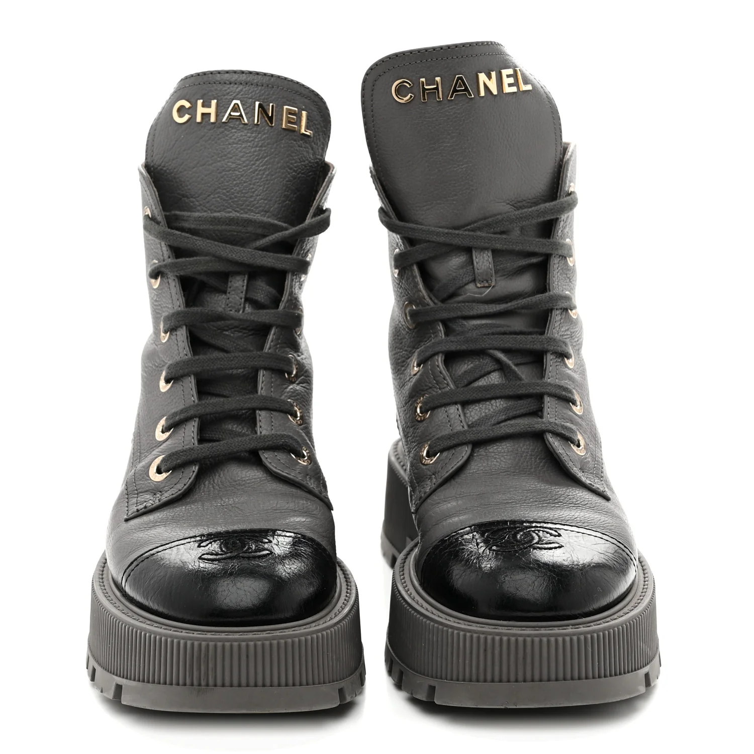 Calfskin CC Lace Up Combat Boots 39 Gray