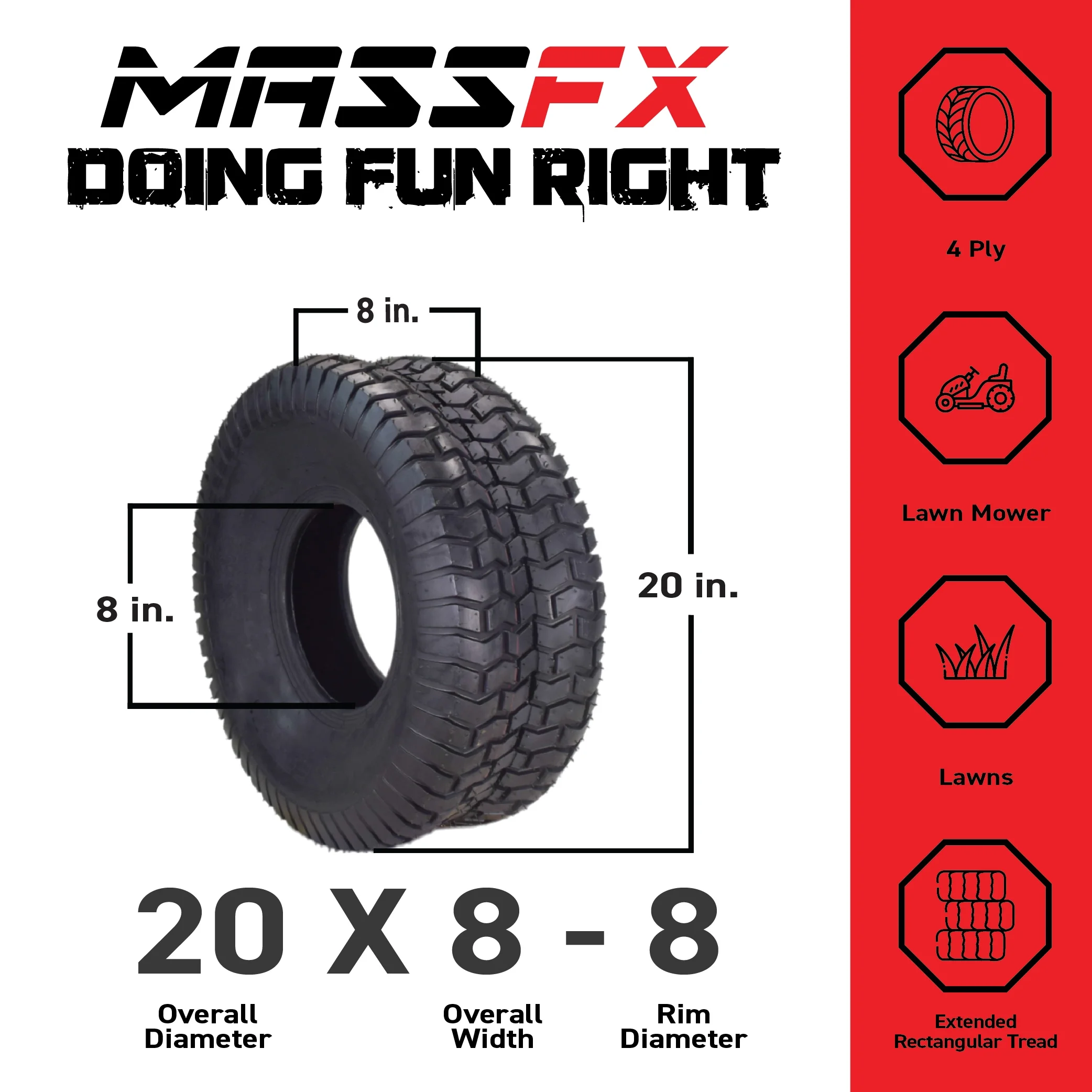 15x6-6 Front (2) 20x8-8 Rear (2) Tire Set for Turf Lawn Use (4-Pack) - Image 3