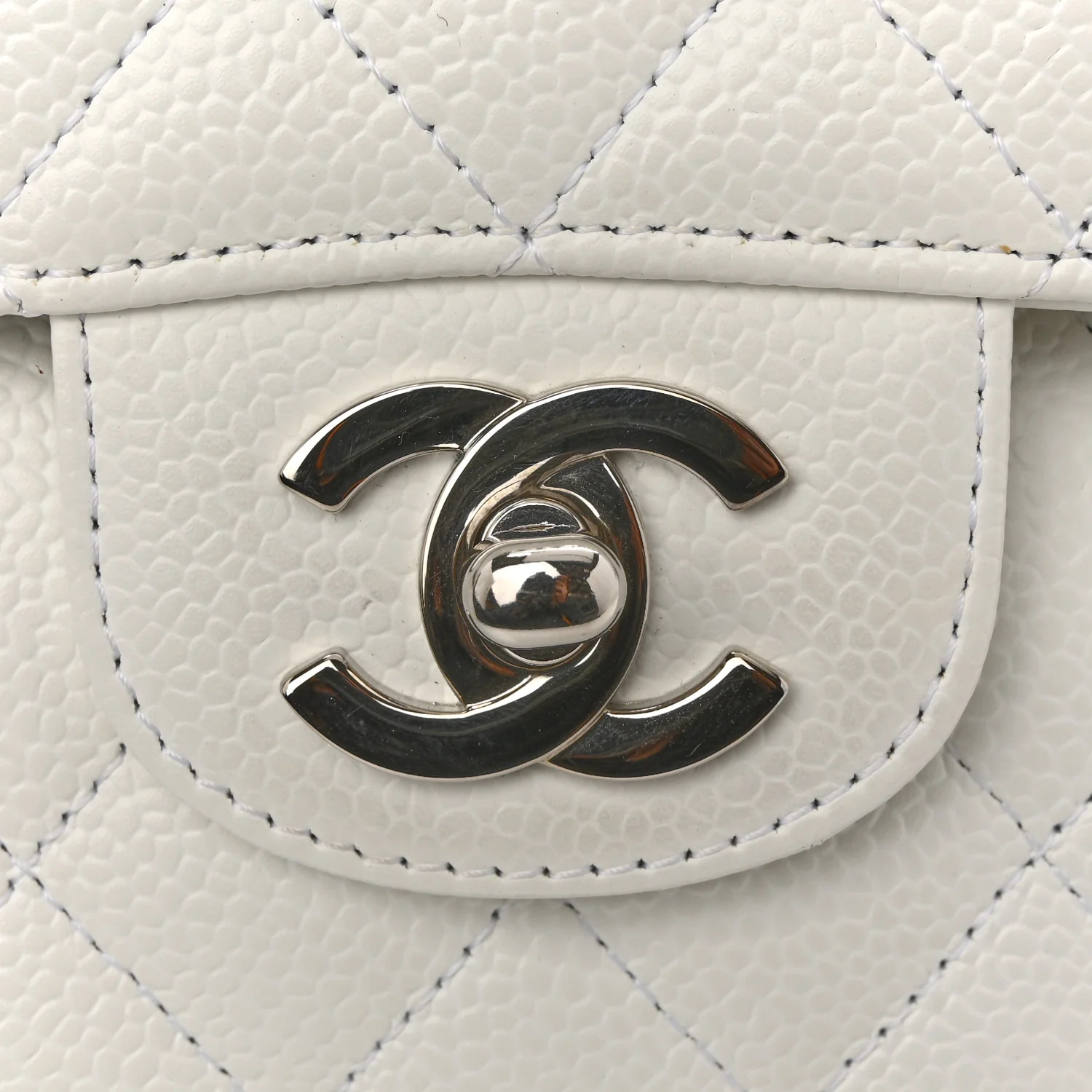 Caviar Quilted Medium Double Flap White