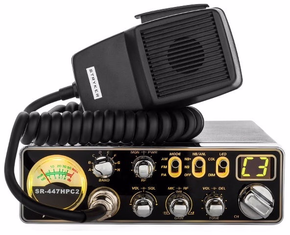 Stryker Compact 10m Radio 1 - Channel RF Power Control CB Radio with 10m Radio, Black & Blue, SR - 447HPC2