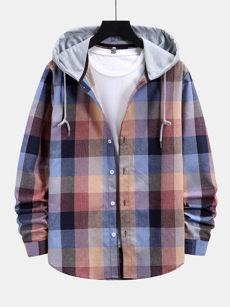 Sweat à capuche contrasté, chemise à carreaux