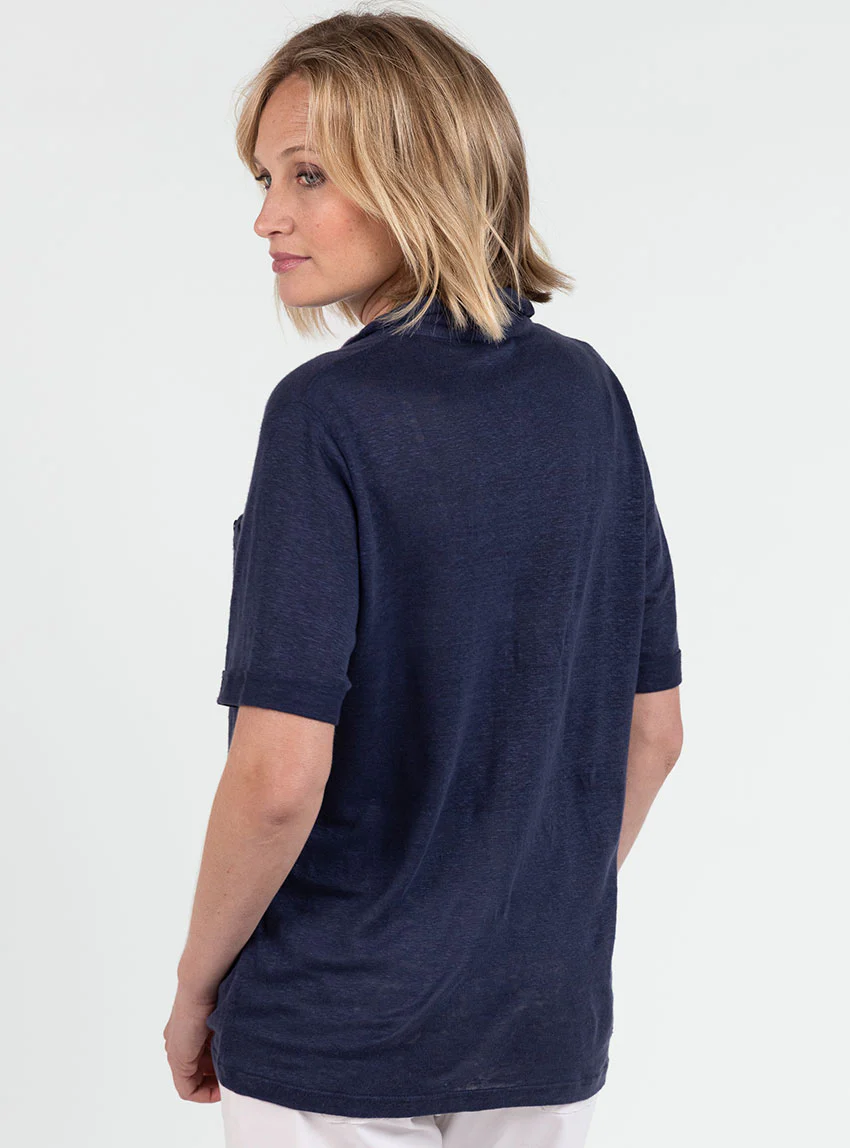 Chemisier maille en lin bleu marine