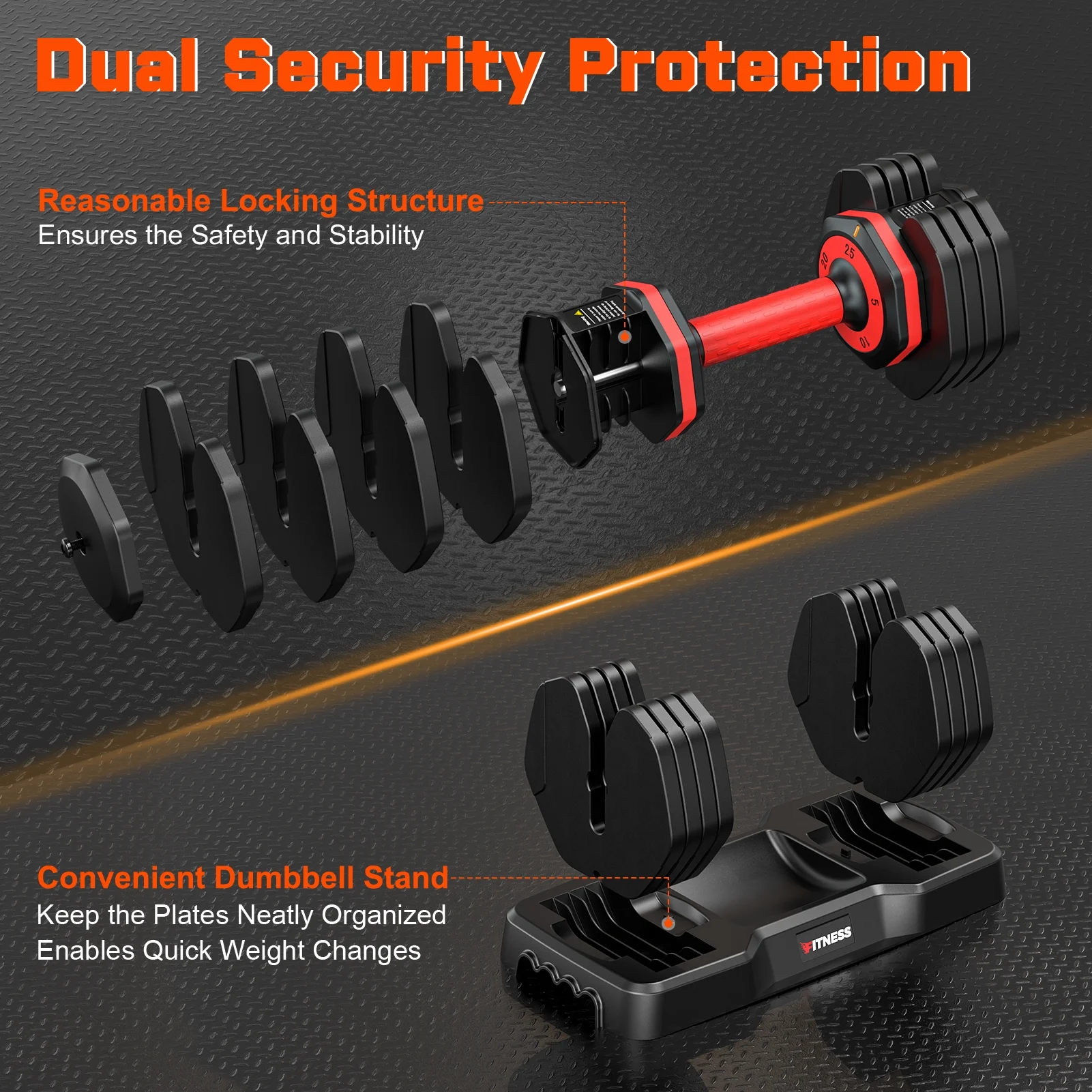 50lb(25lb*2) 5 in 1 Adjustable Dumbbells 25LB set of 2 Adjustable Free Weights Plates and Rack Hand Weights for Women and Men Adjust Weight for Home Gym Full Body Workout Fitness(50lbs(25lb*2)/Black+Red) - Image 7