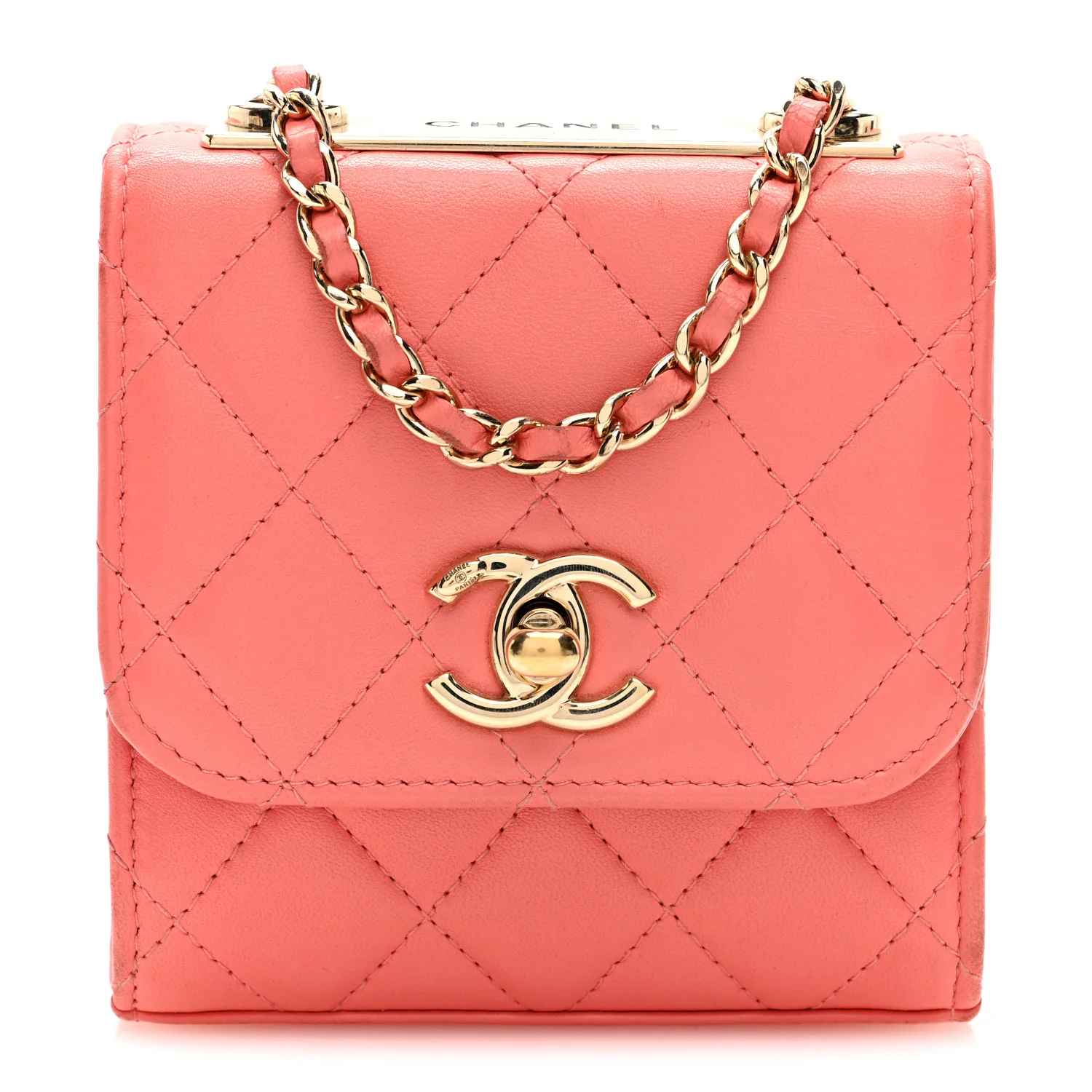 Lambskin Quilted Mini Trendy CC Clutch With Chain Coral Pink