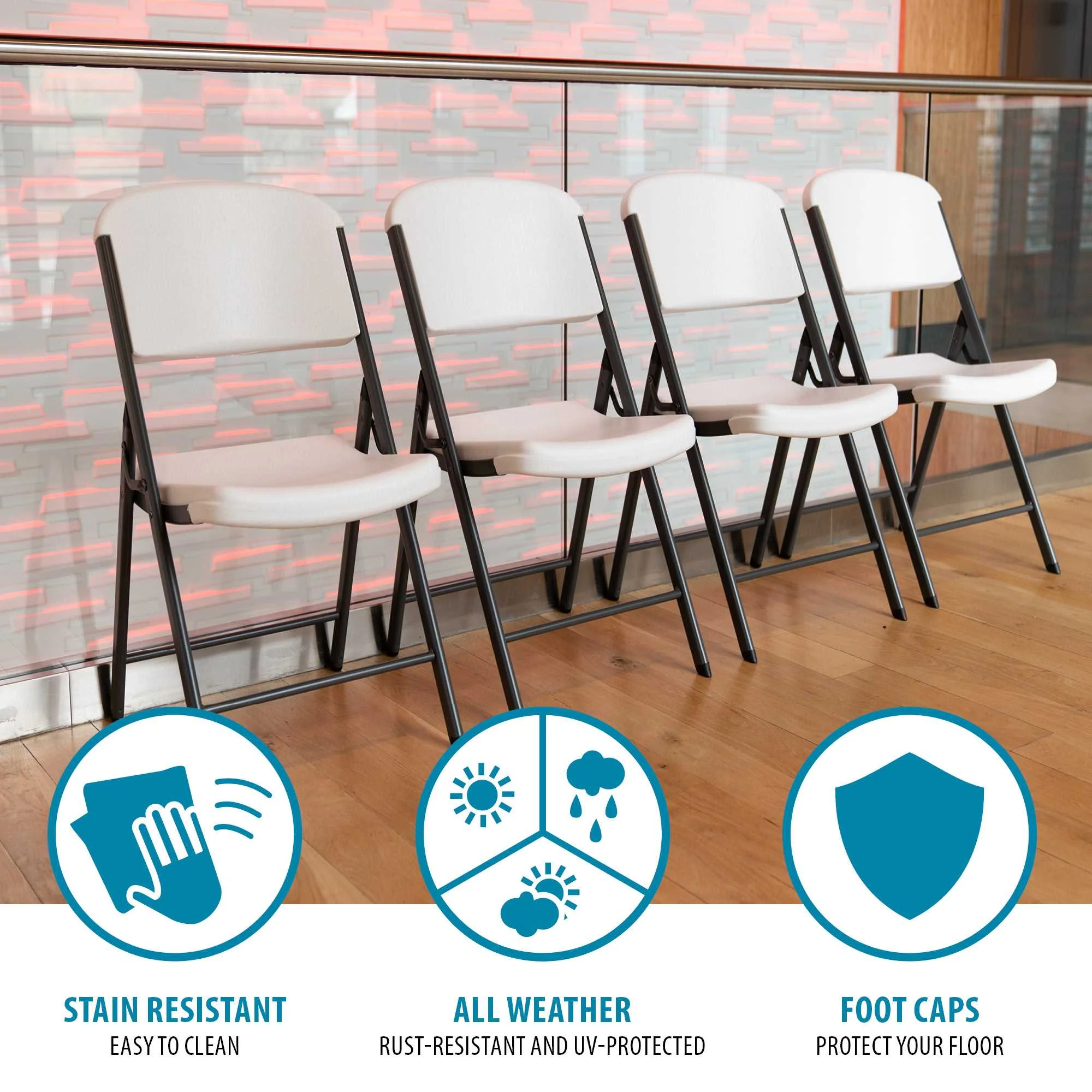 (4) 8-Foot Rectangle Stacking Tables and (32) Chairs Combo Indoor/Outdoor Commercial Grade, White Granite (80410) - Image 9
