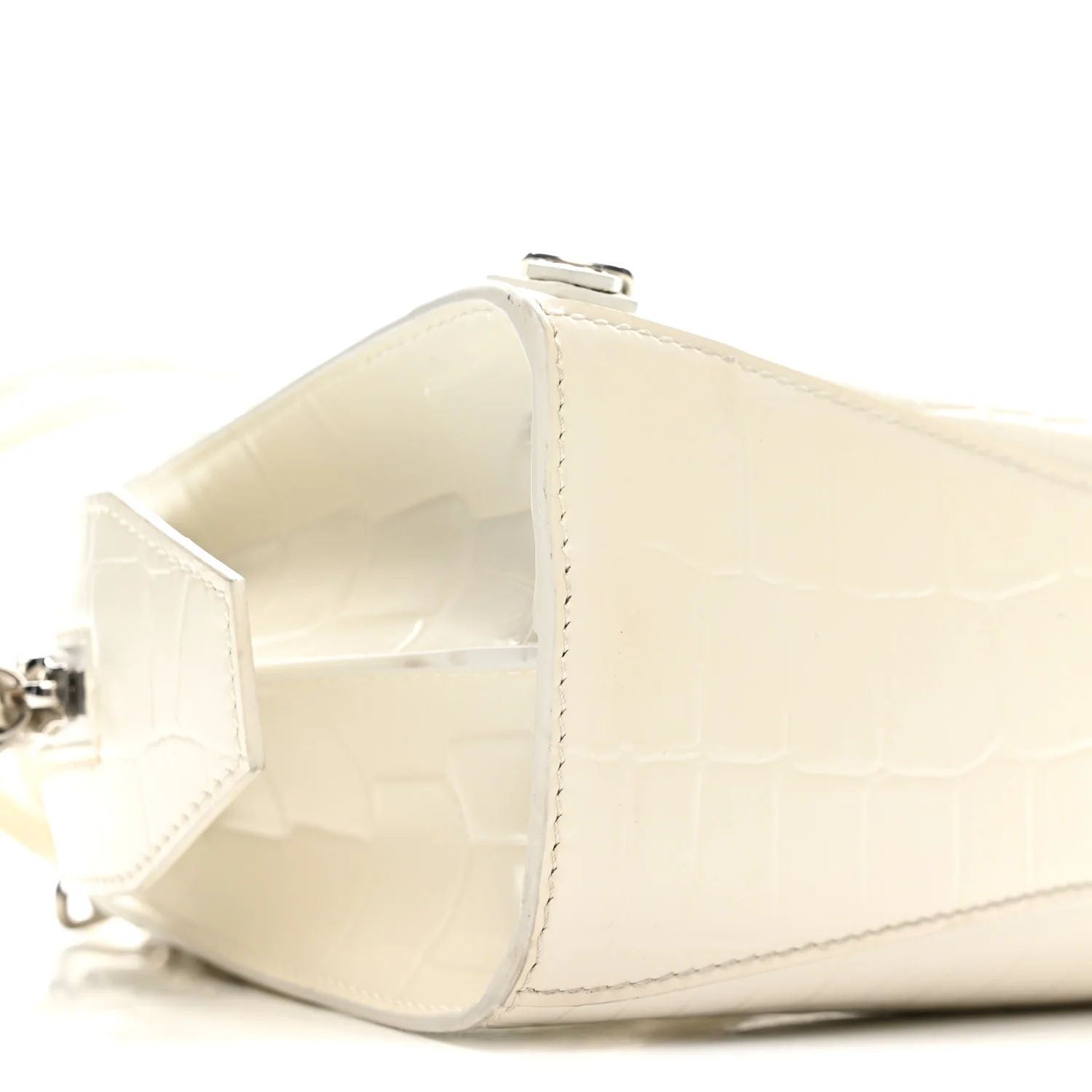 Semi Shiny Calfskin Crocodile Embossed Neo Classic Silver Hardware Mini City White