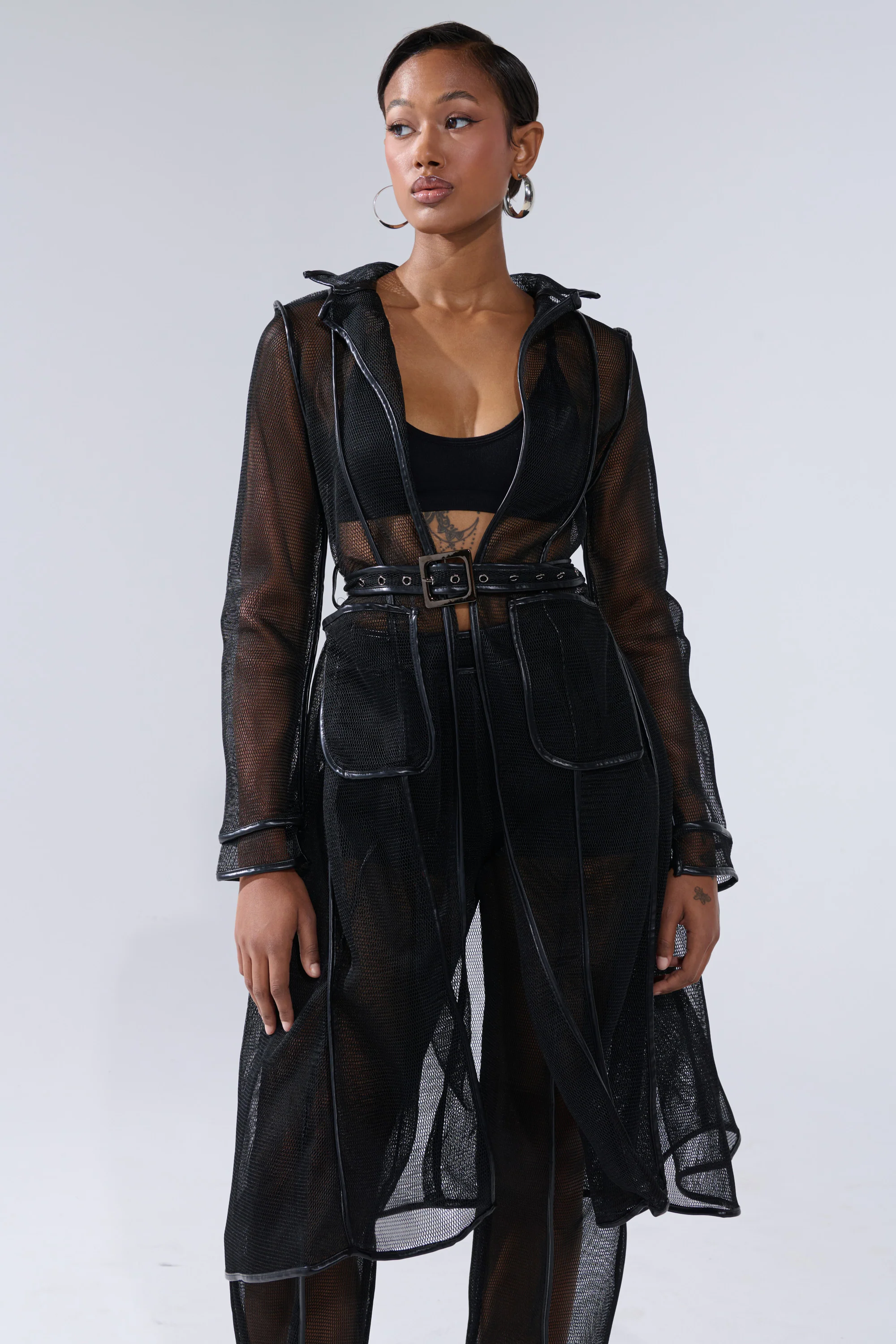 ONE TO WATCH MESH TRENCH IN BLACK - Akira Store