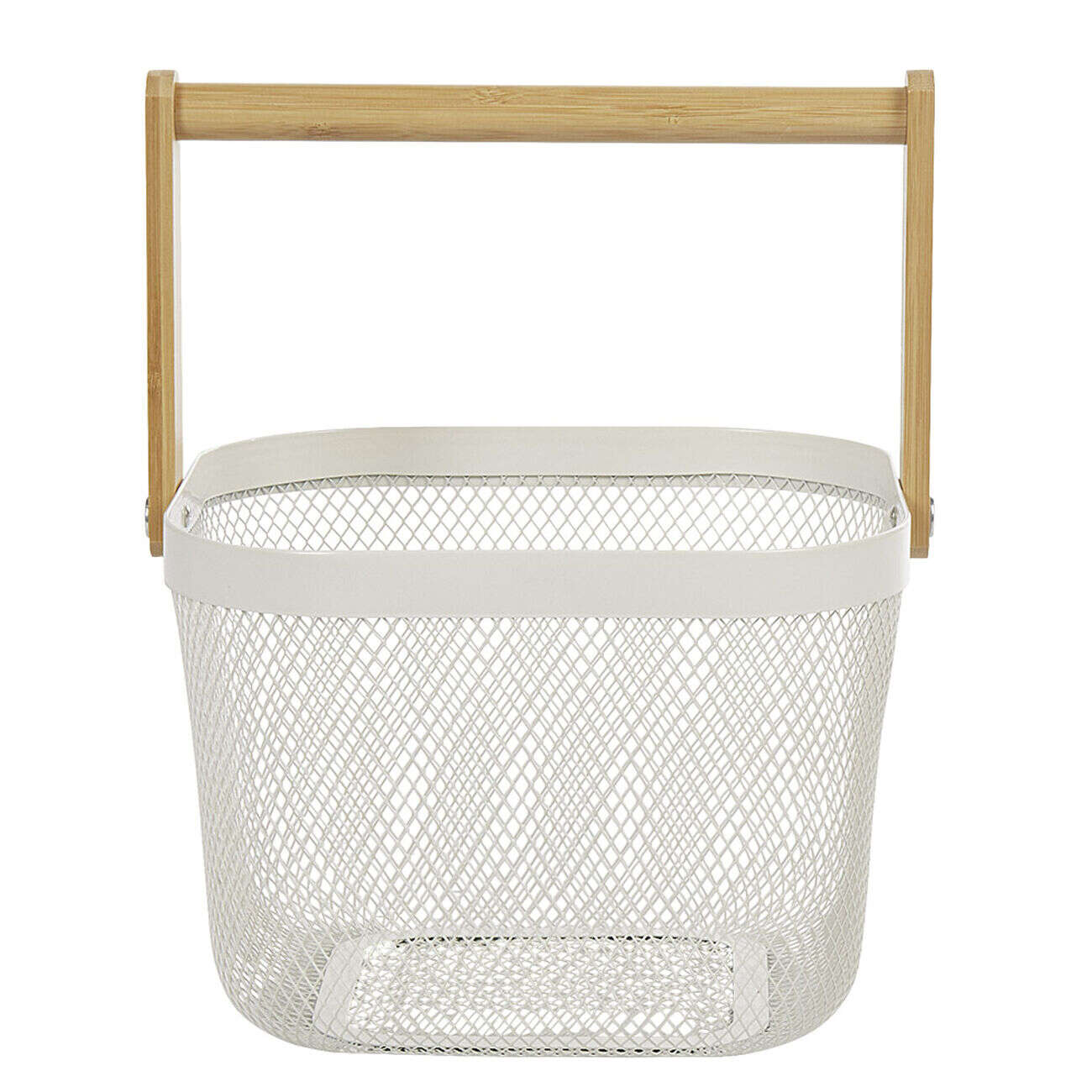 Corbeille à fruits maille métal blanc avec anse naturel