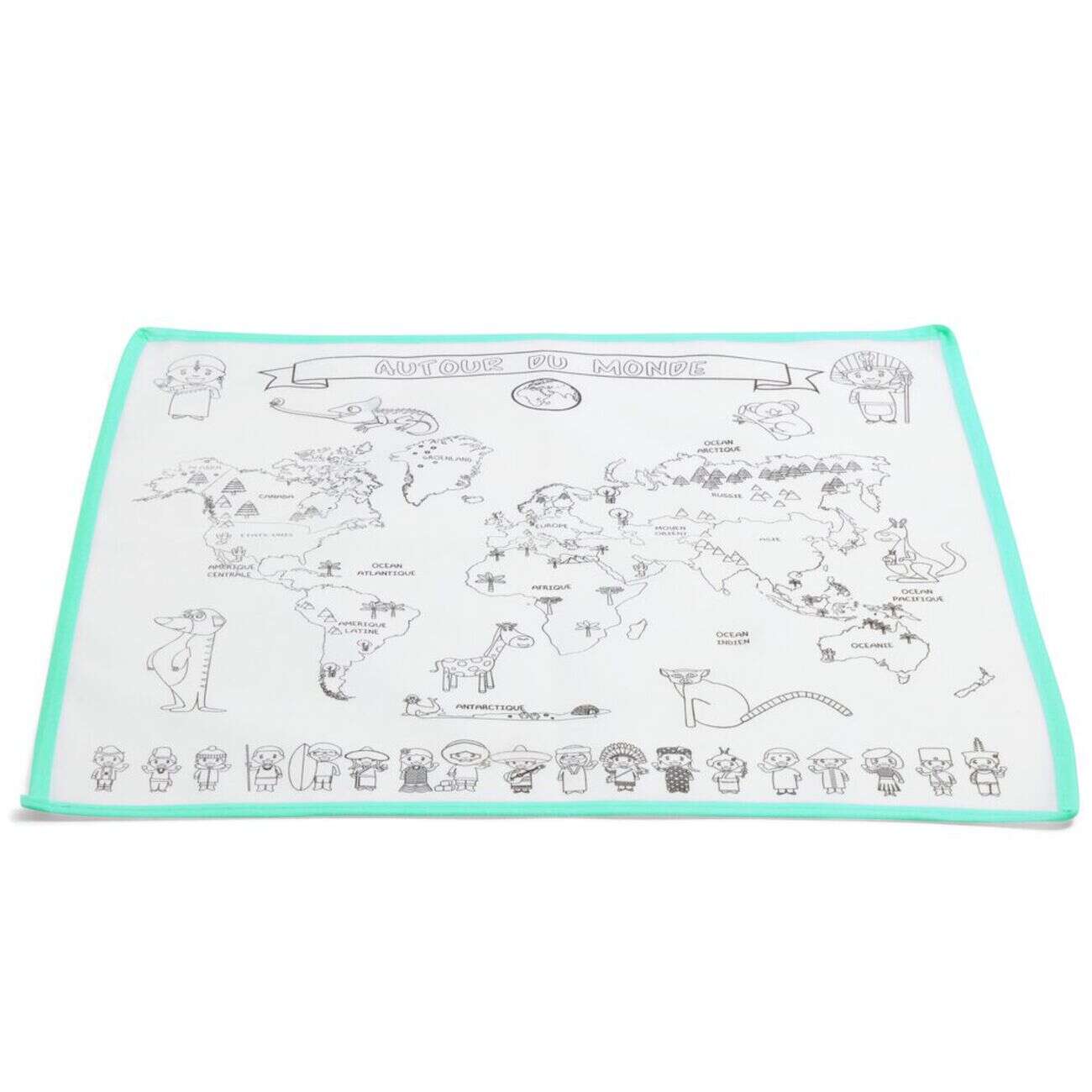 Carte du monde à colorier 50x50cm 5 feutres inclus