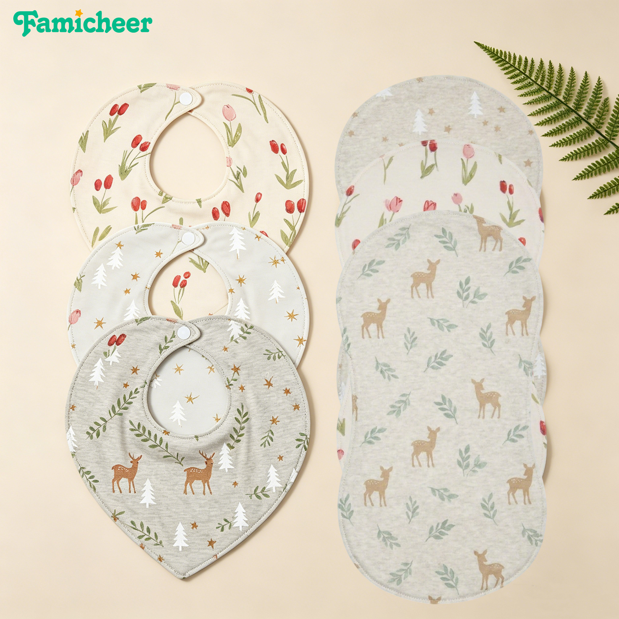 Print Baby Bib Set Soft Cotton Interlock Reversible Absorbent Infant Burp Cloth Saliva Towel Feeding Bib