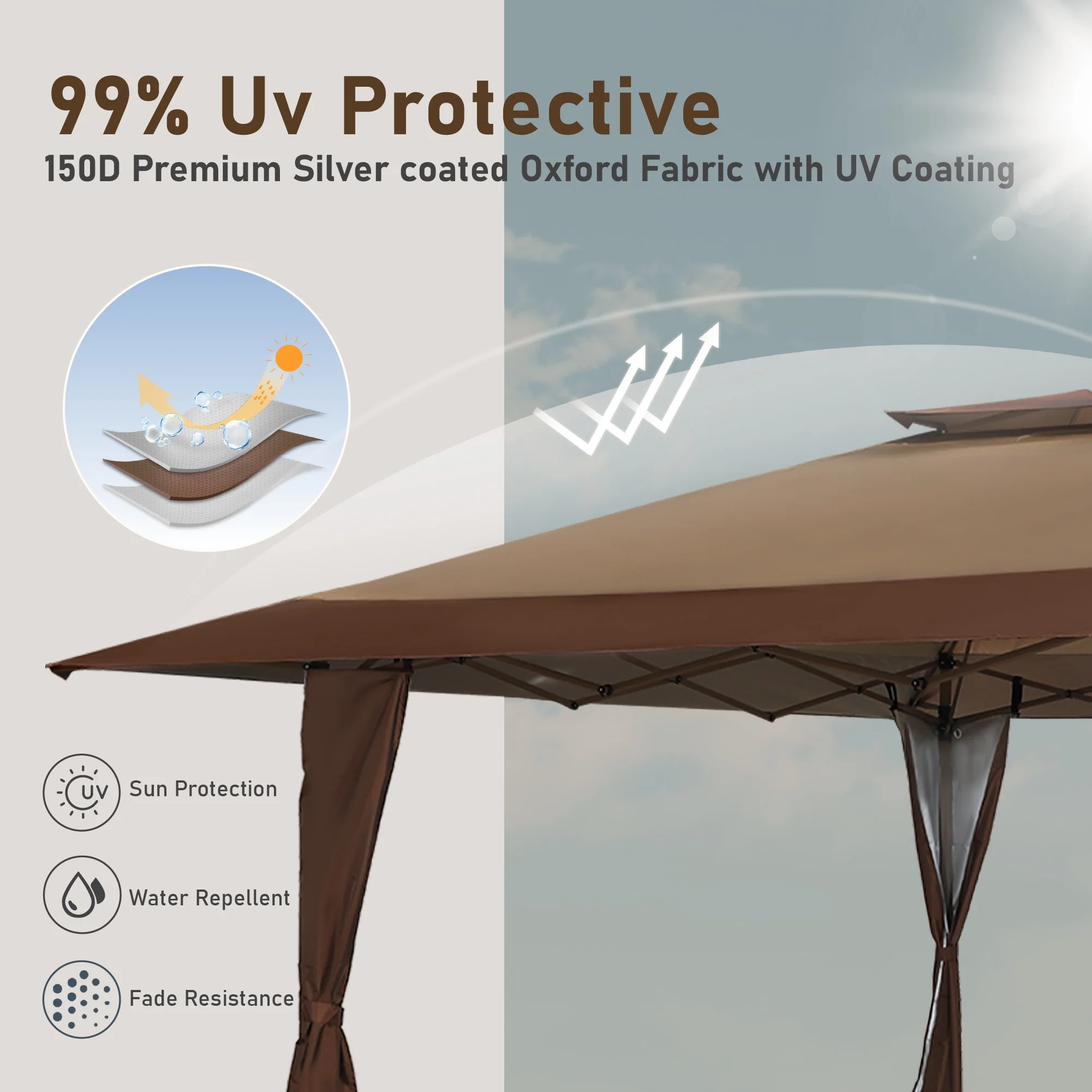 13 x 13 ft Pop Up Canopy Tents Event Shelter for Outside Party Brown - Image 6