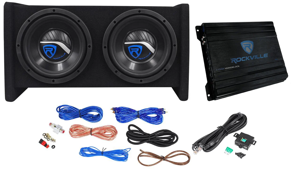 RV8 2A 800 Watt Dual 8" Car Subwoofer Enclosure+Mono Amplifier+Amp Kit