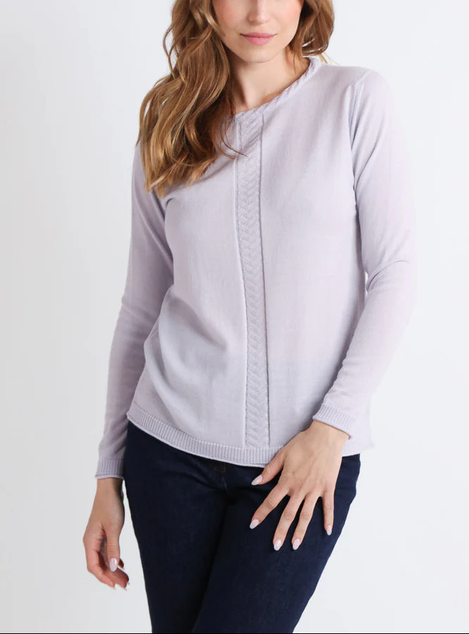 Pull femme en laine mérinos maille chevron gris plume