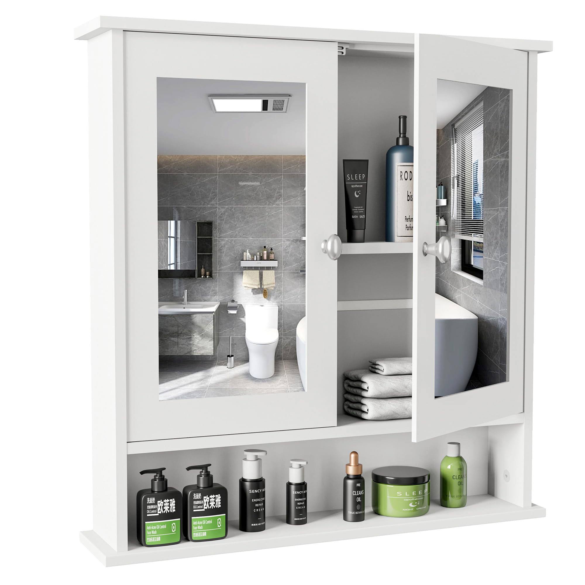 Lifetime Home Modern Bathroom Wall Cabinet with Mirror & Adjustable Shelf - Wall Mounted Utility Medicine Cabinet for Kitchen Living Room Laundry