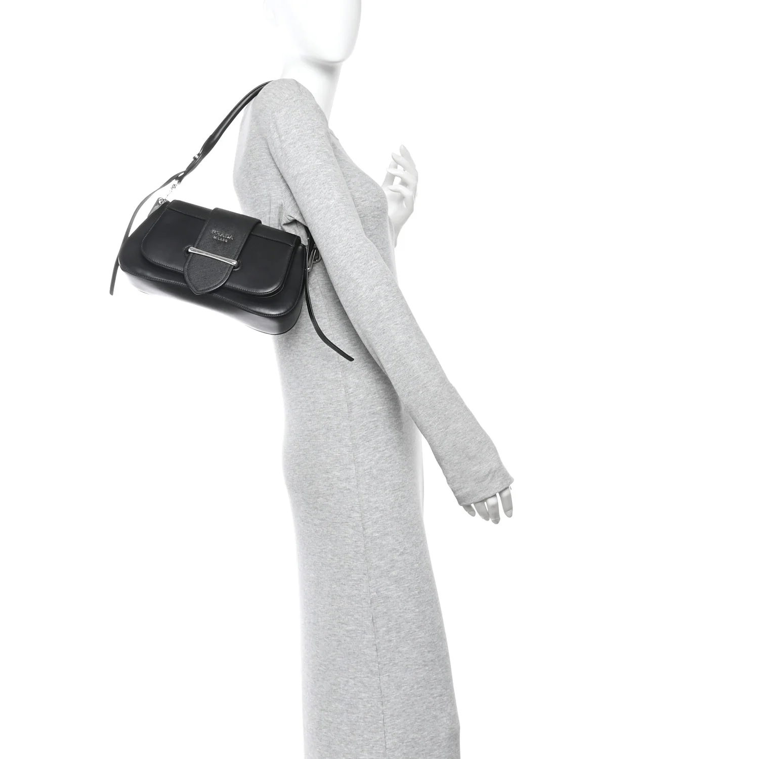 City Calfskin Saffiano Sidonie Shoulder Bag Black