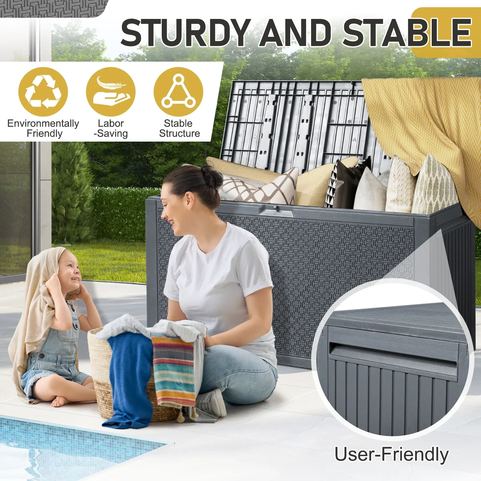 Ktaxon 90 gal Outdoor Garden Plastic Storage Deck Box Gray