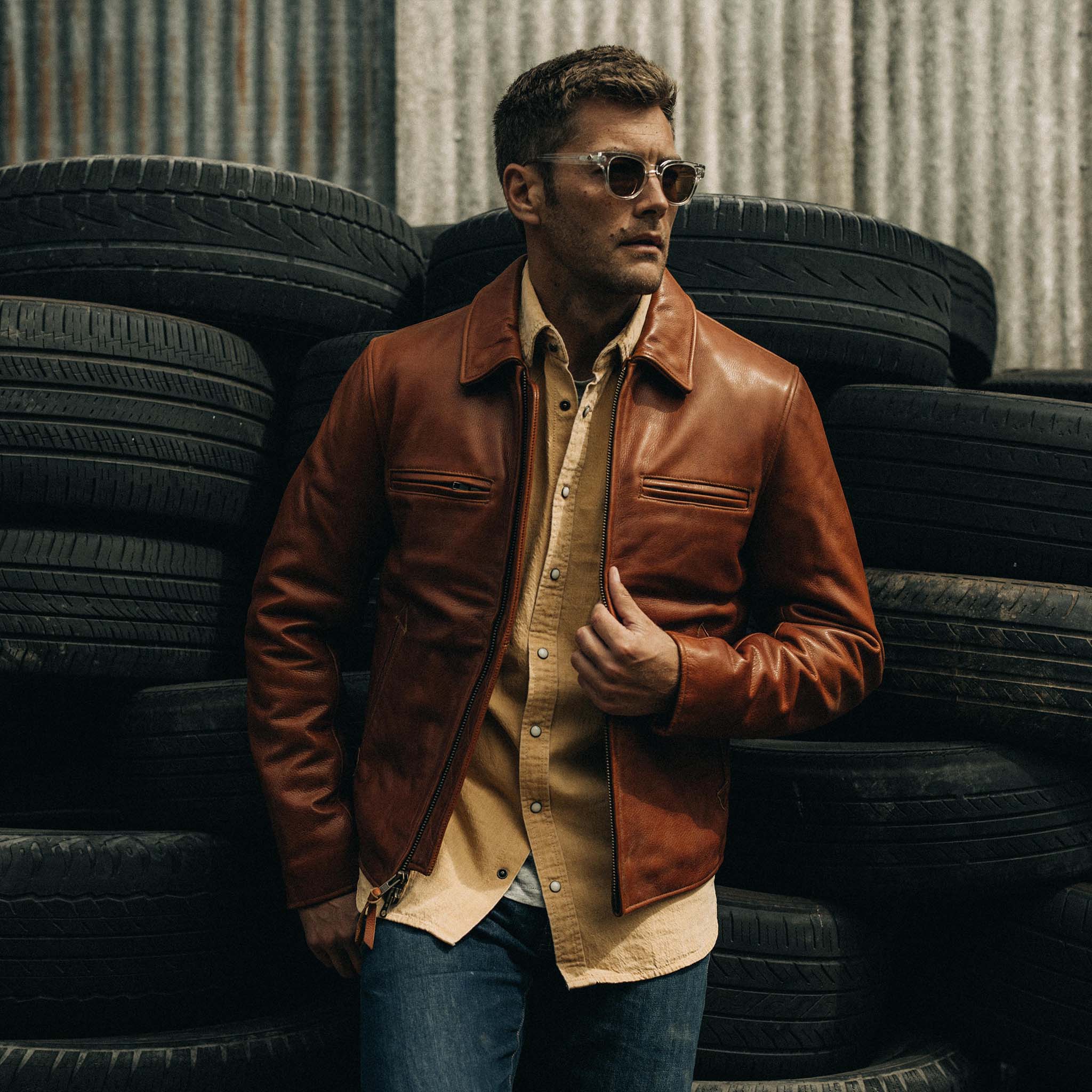 La veste de moto en cuir de vachette couleur whisky