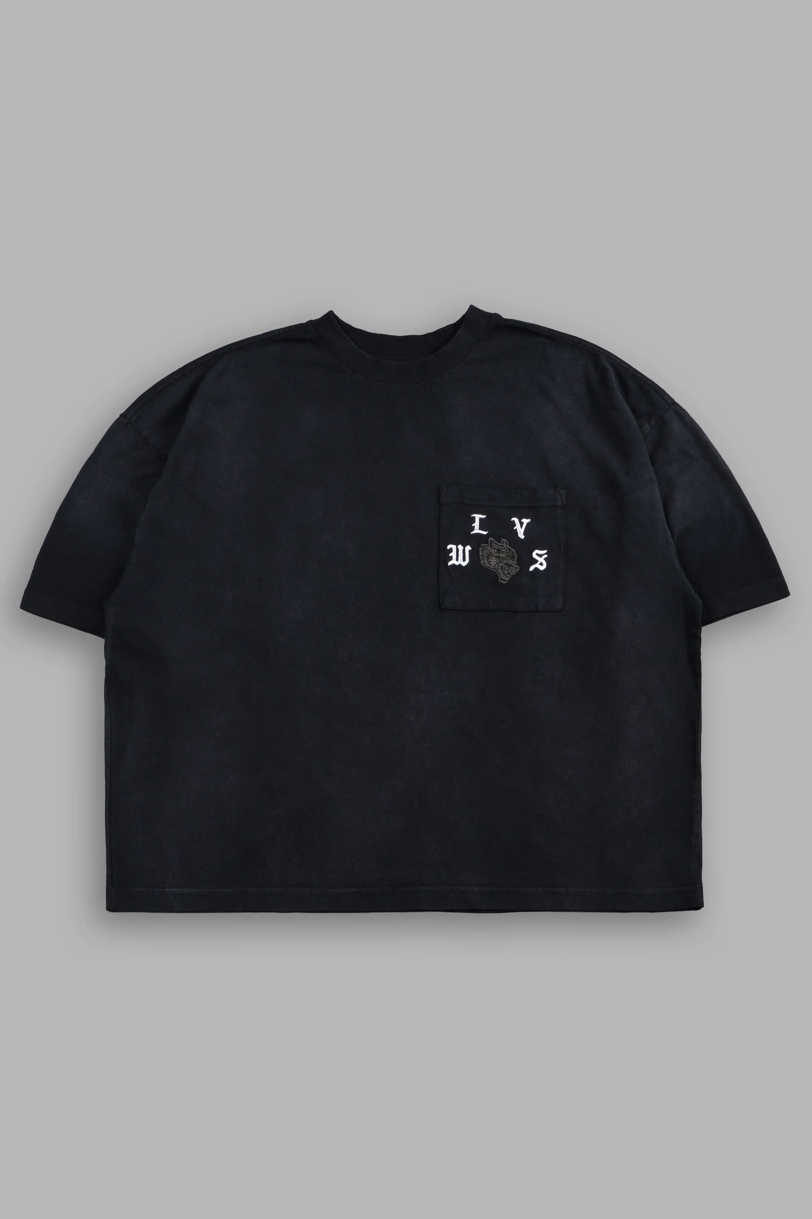 Our Crest Grunge Paul Box Cut Pocket Tee In Black Super Sun Fade