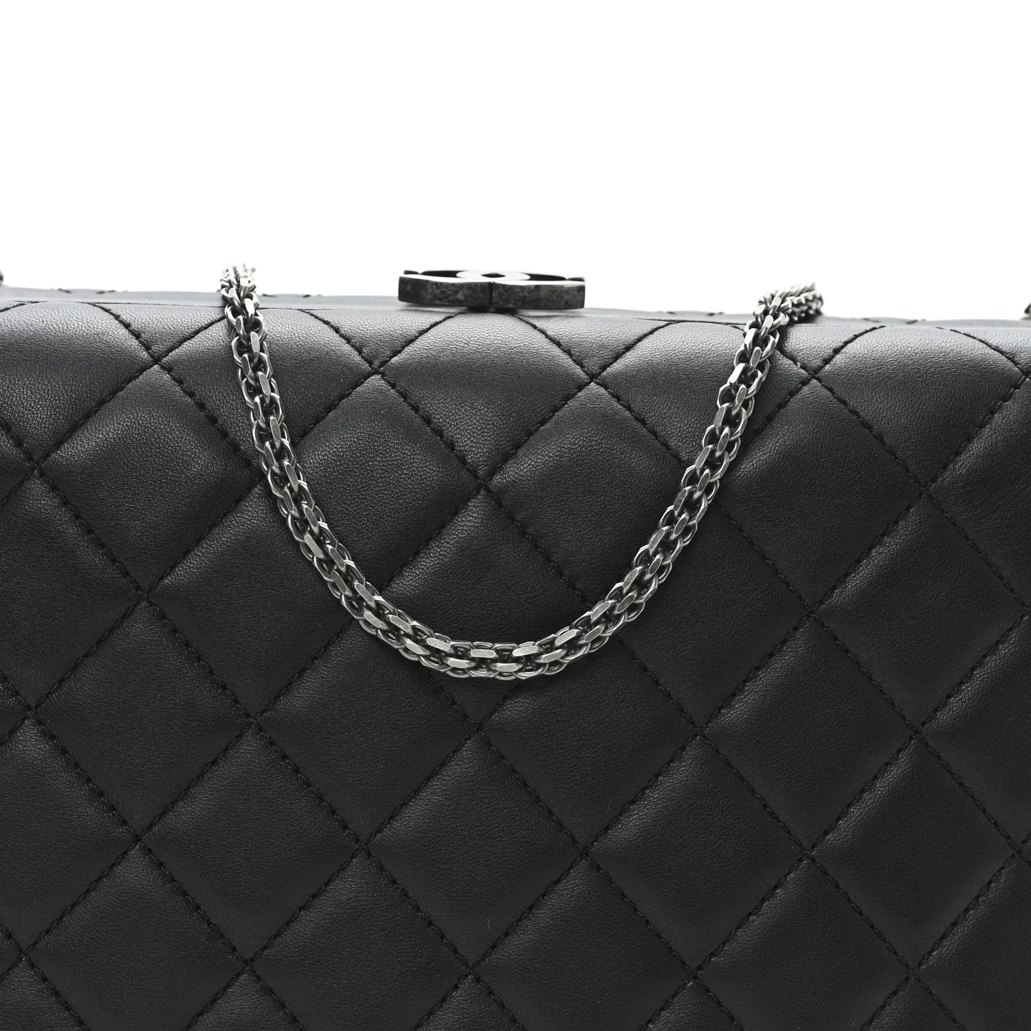 Lambskin Quilted Kisslock Minaudiere Black