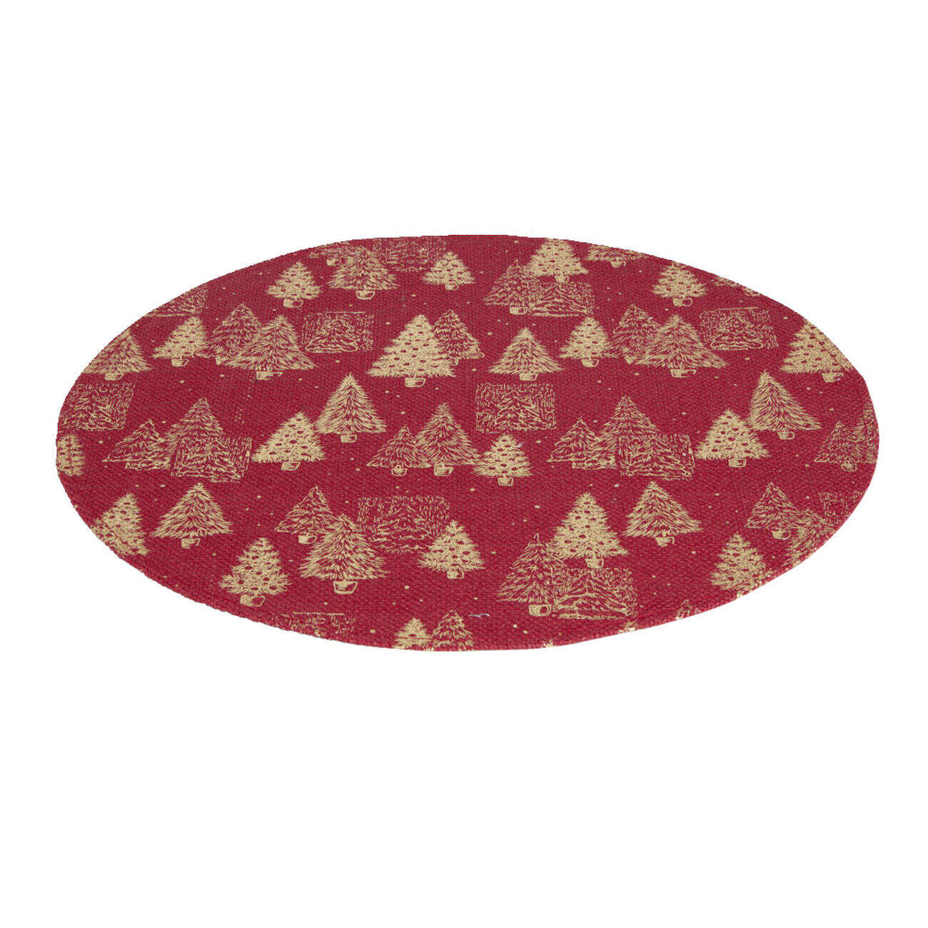 Set de table rond en jute naturel motifs sapins rouges Ø38cm
