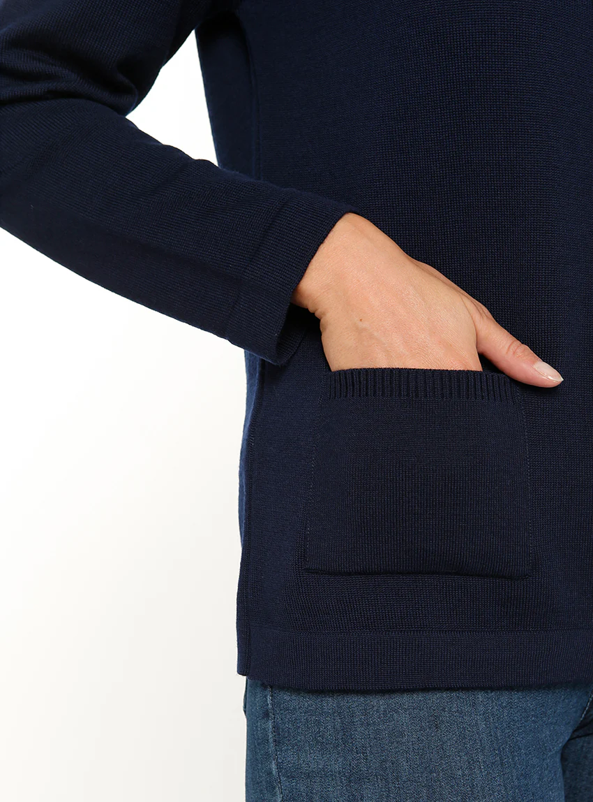 Cardigan femme en laine mérinos bleu marine