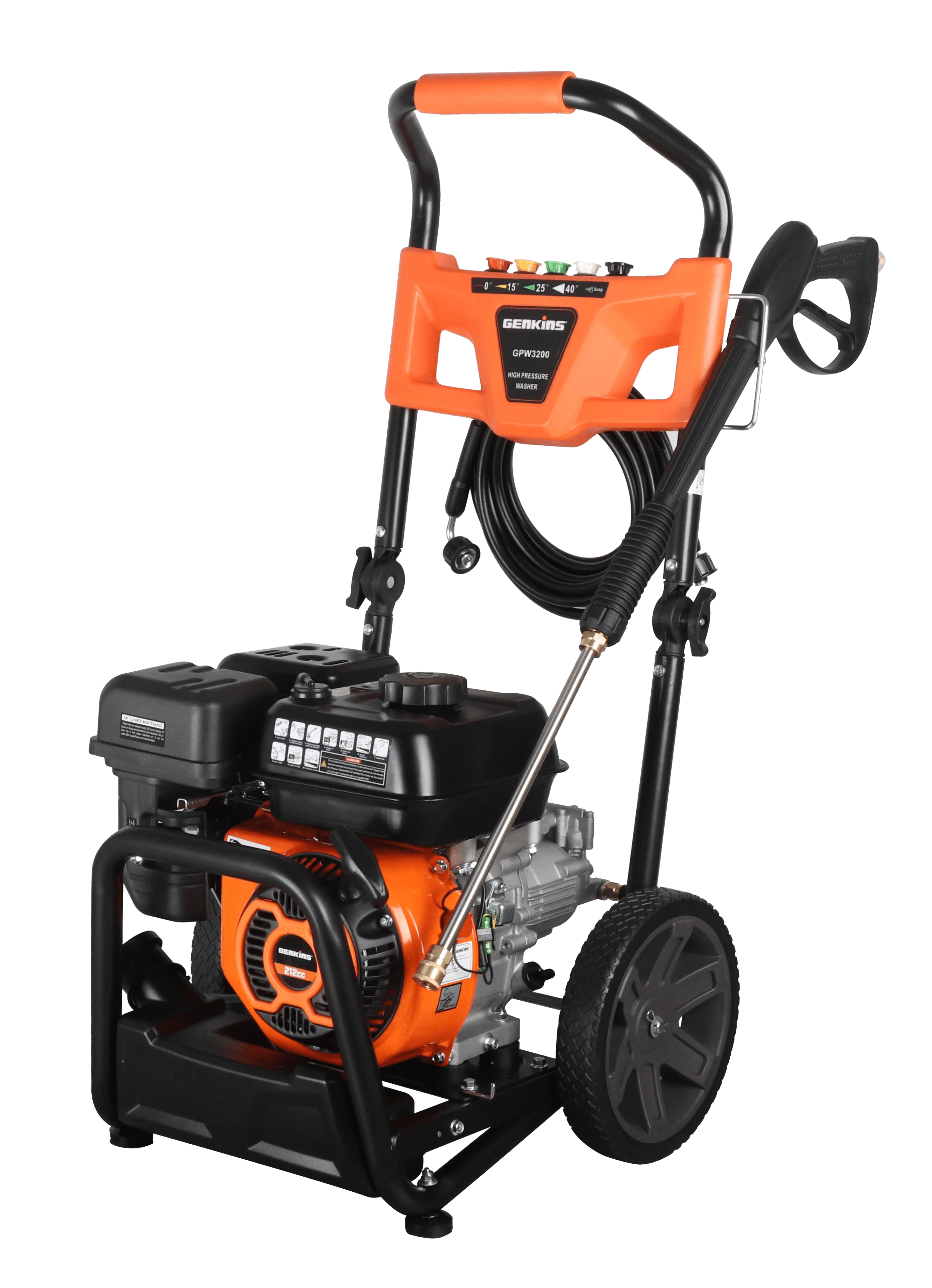 Genkins GPW3200 Gas Powered Foldable Pressure Washer 3200 PSI and 2.5 GPM, Soap Tank and Five Nozzle Set | Compact & Foldable