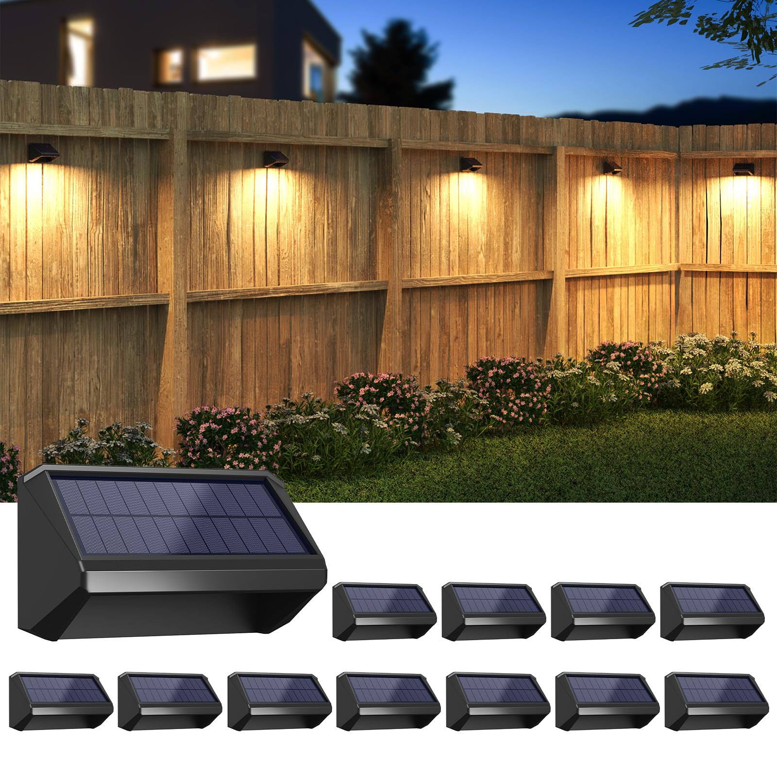 Bridika Solar Fence Lights 8 Colors, Warm White, Cool White and RGB, Bright Deck Lights Solar Outdoor Waterproof, Dusk to Dawn Fence Lights for