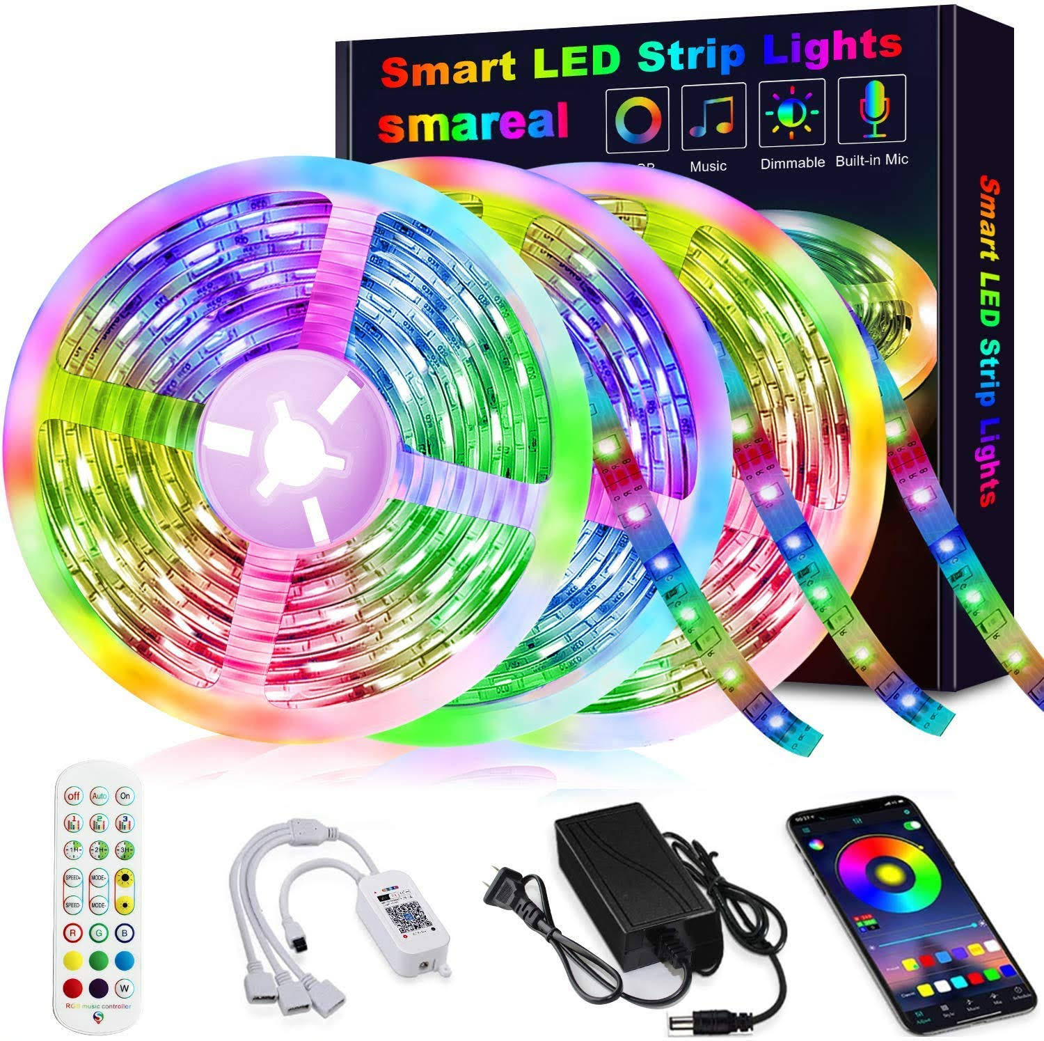 50ft LED Strip Lights, smareal LED Lights Strip Music Sync Color Changing LED Strip Light