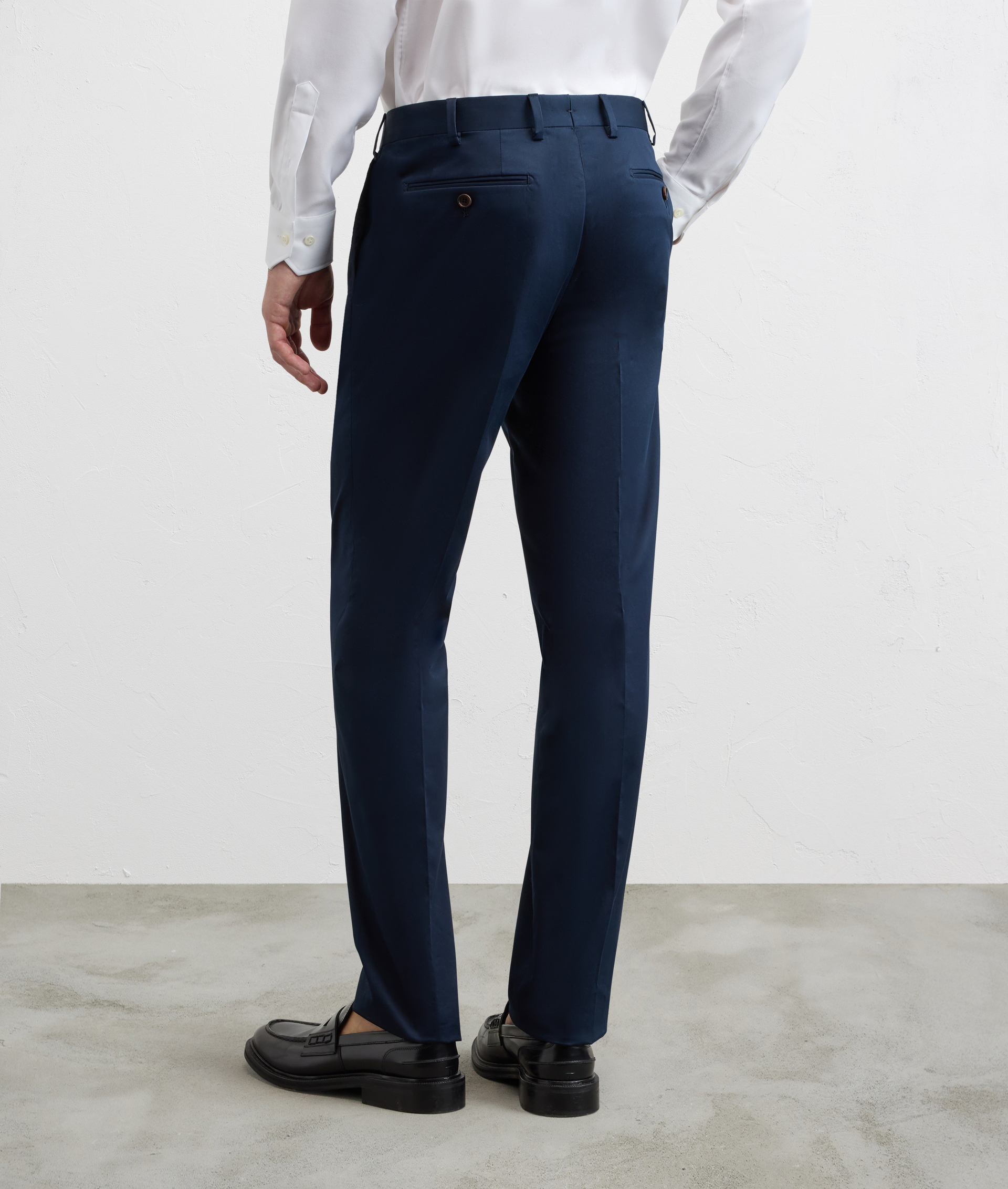 NAVY BLUE SOLID COLOR STRETCH COTTON TROUSERS