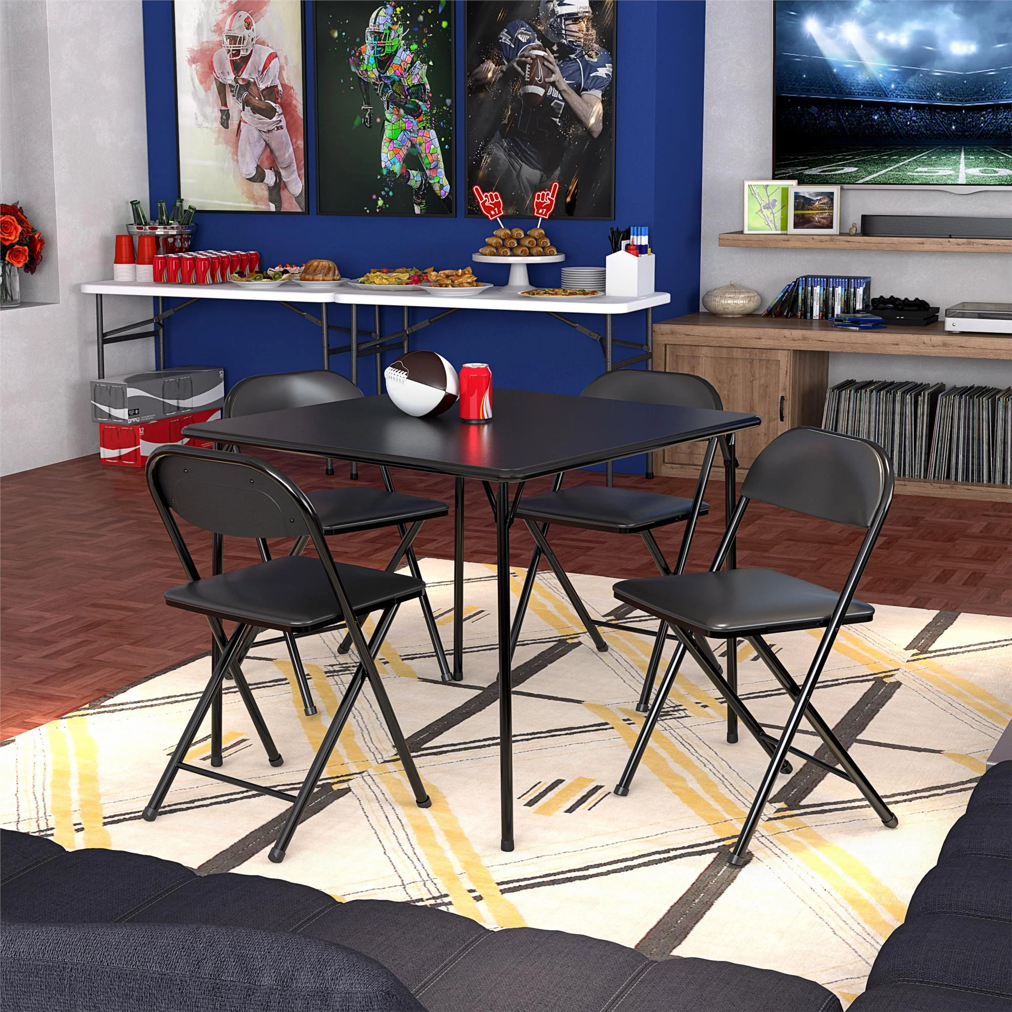 COSCO 5 - Piece Folding Set with Card Table and 4 Vinyl Padded Chairs, Black