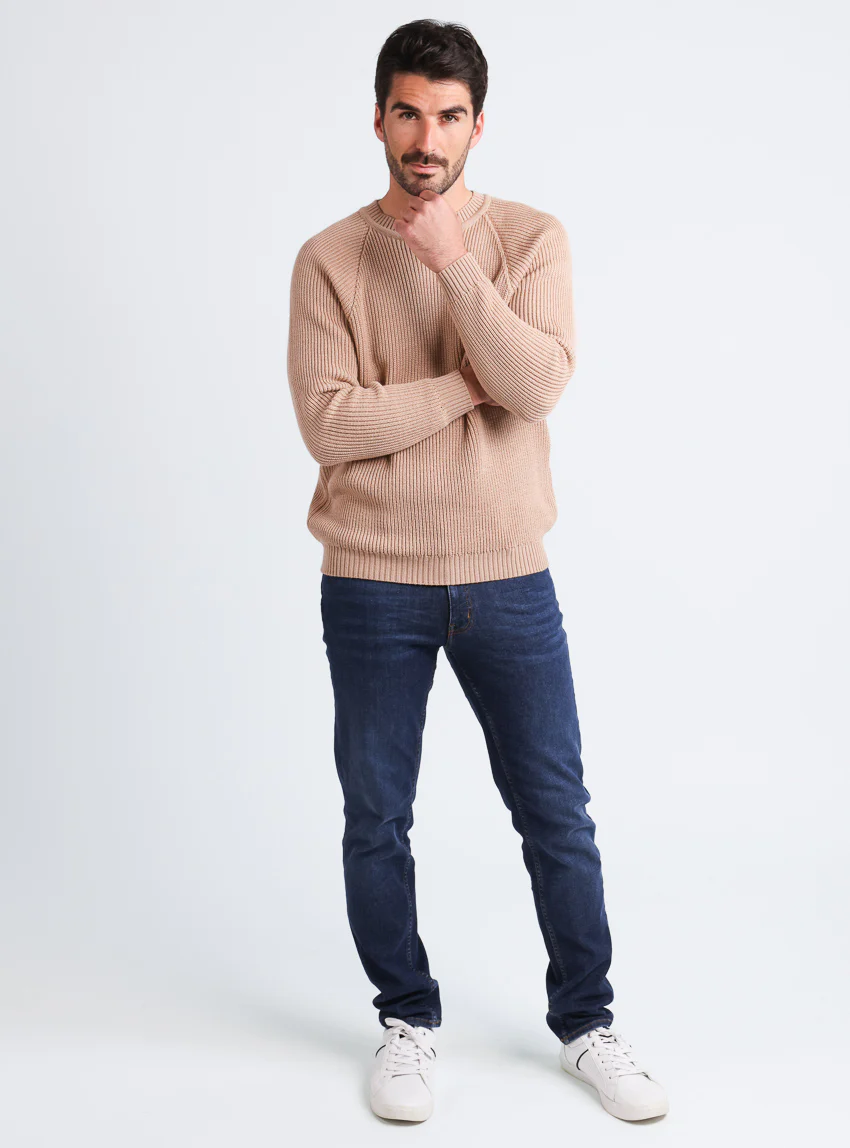 Pull homme en laine maille perlée Beige Chaud